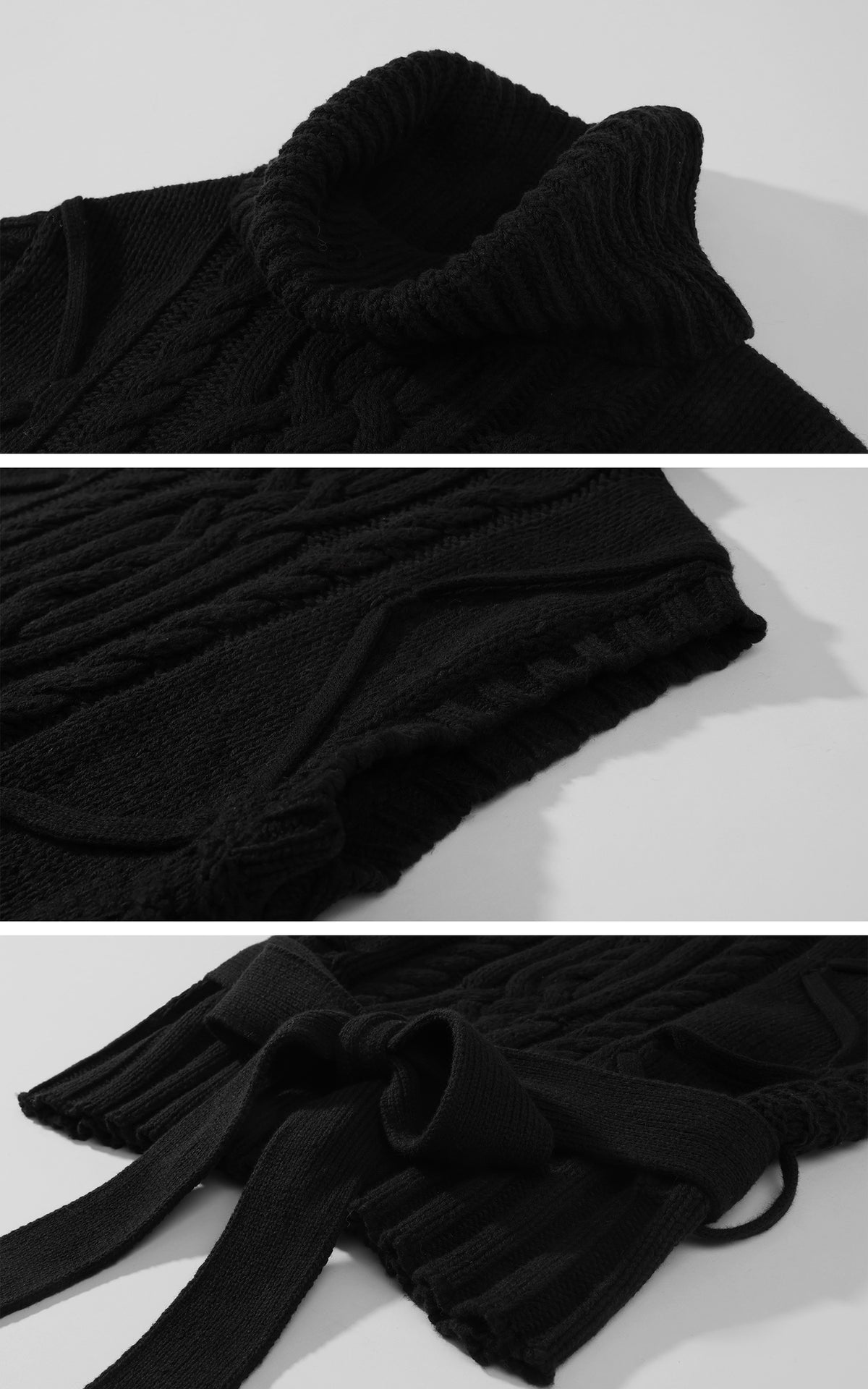 0122stepll Deconstructed Cable Knit Belted Turtleneck Vest
