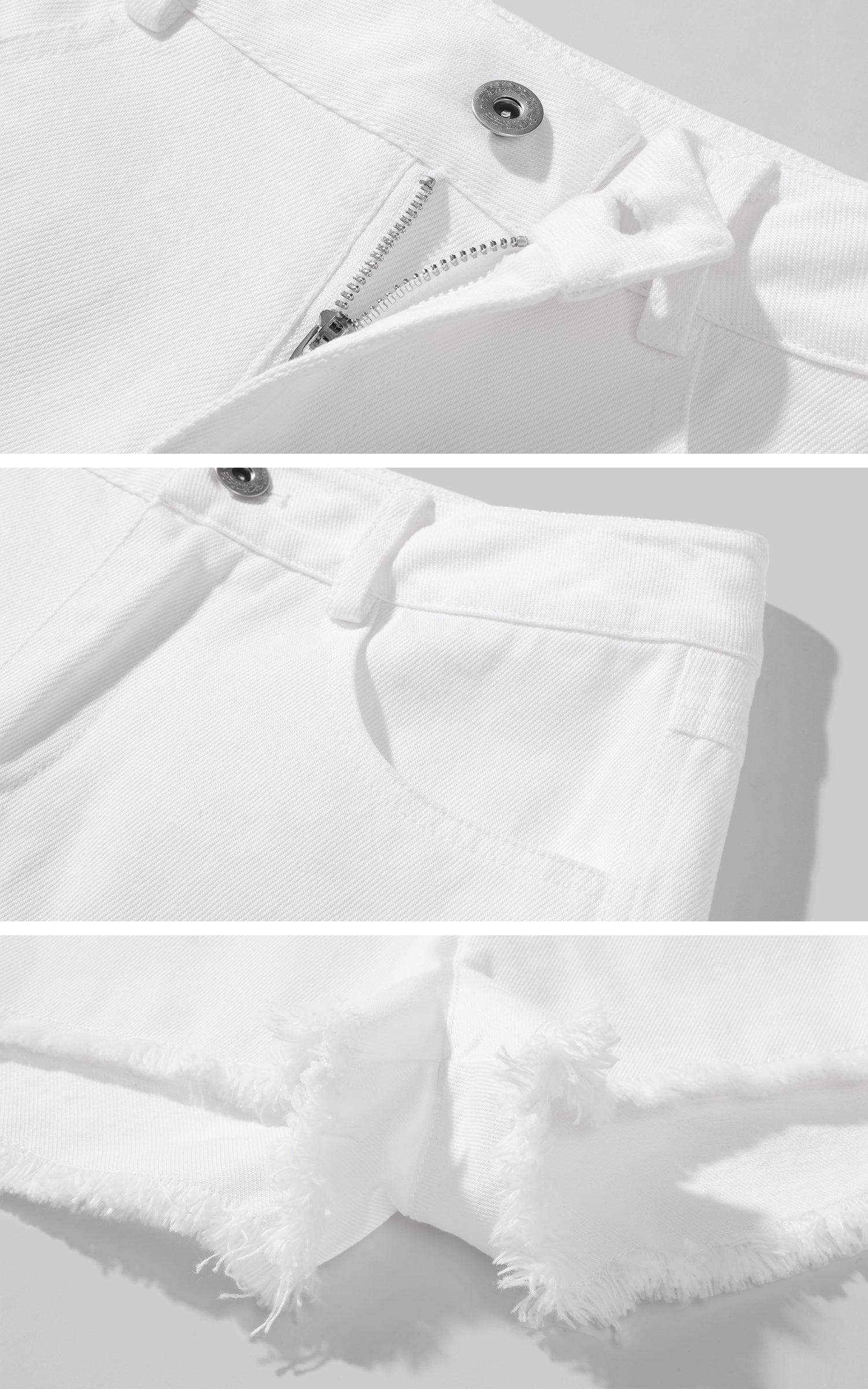 WARDEN EDGE Raw Hem Denim Shorts with Low Rise Cut and Back Flap Pockets