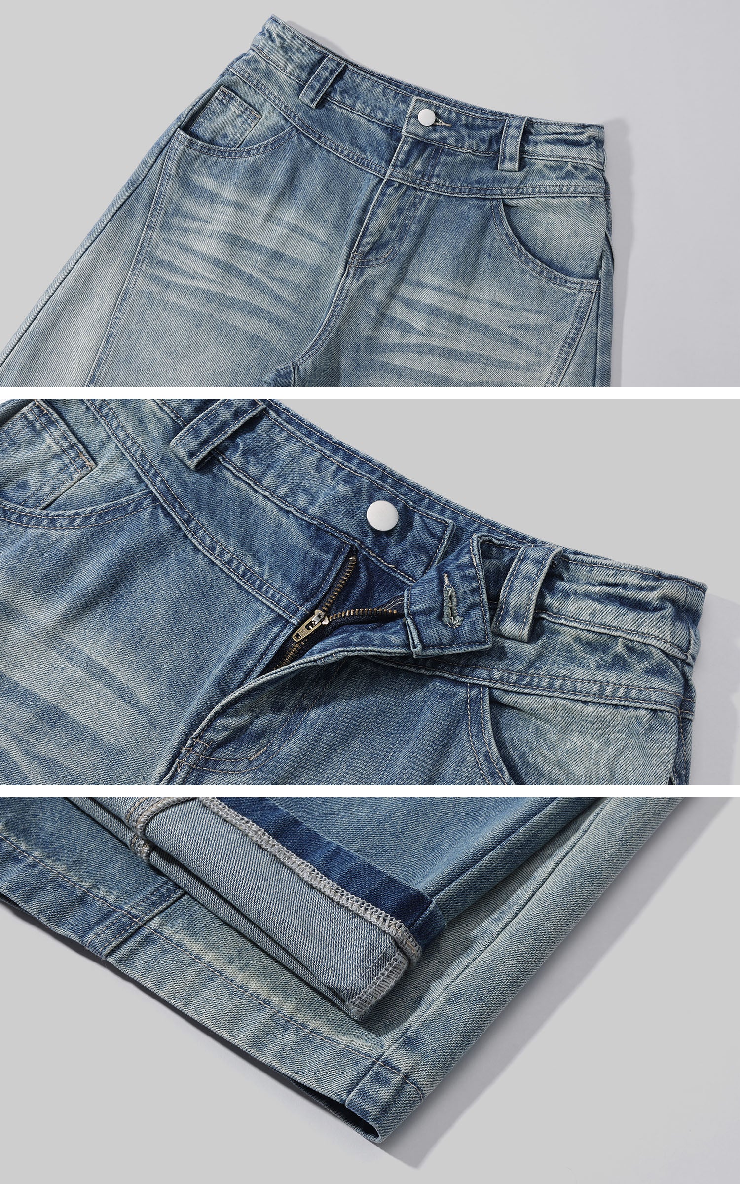 Rase le sol Jean en denim sculpté à jambe large délavé