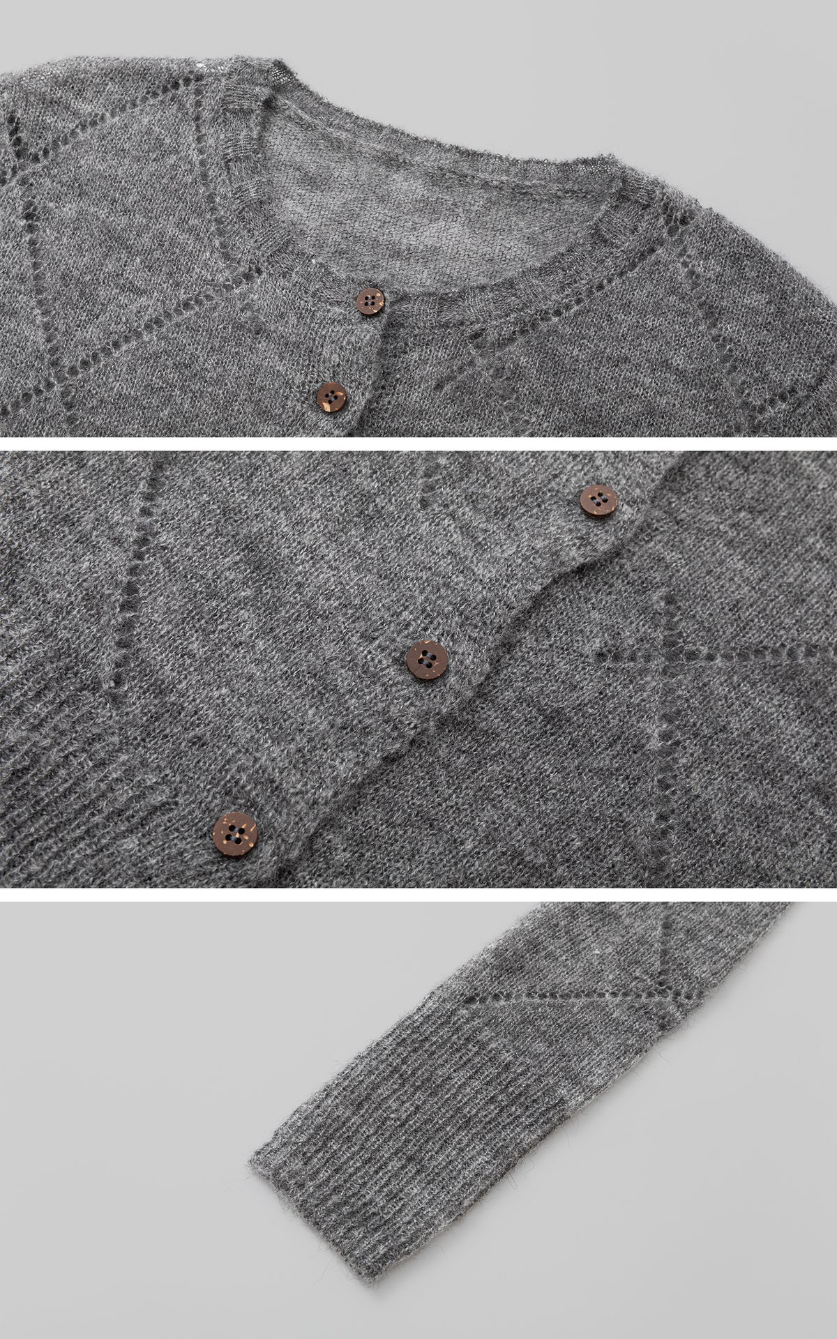 IAMXIAA Sheer Argyle Fuzzy Knit Cardigan
