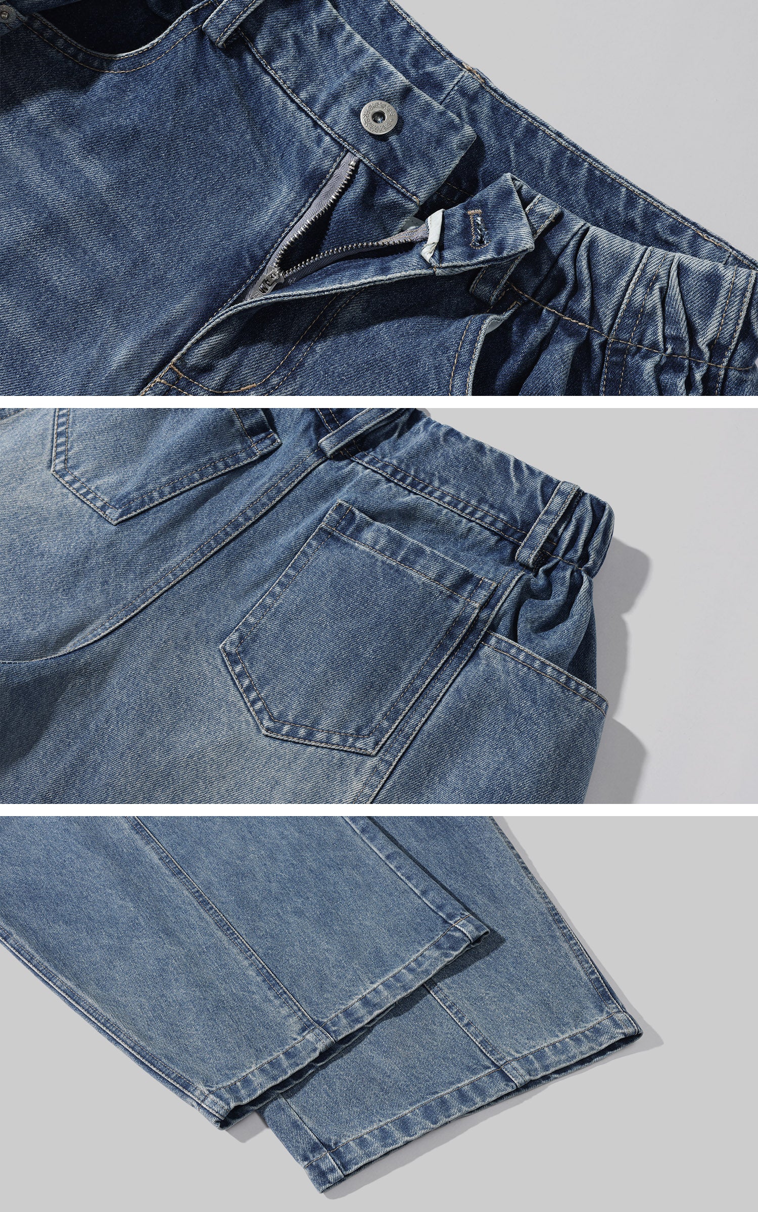 WARDEN EDGE Jean large à jambe courbée, taille basse, coupe baril, denim délavé