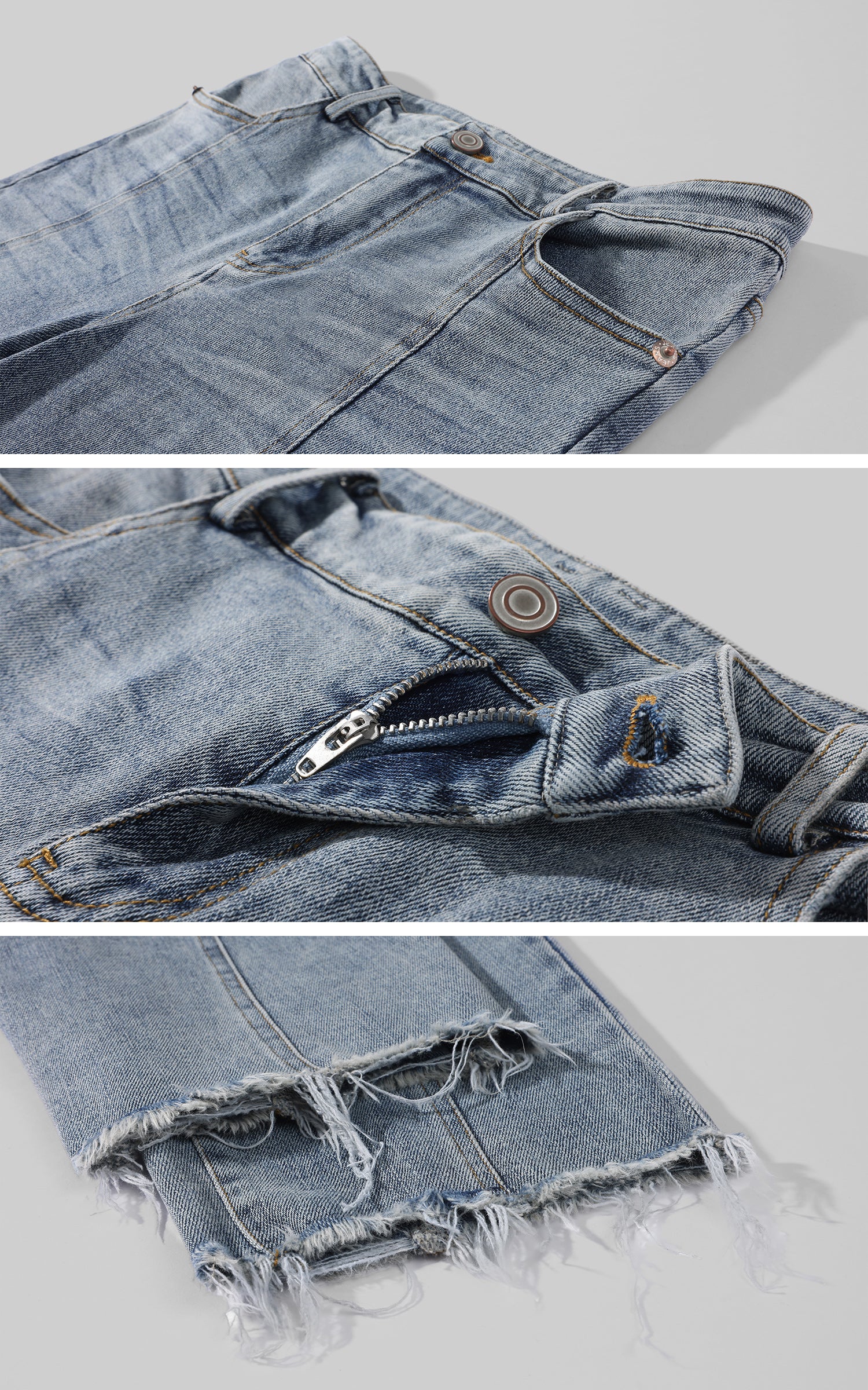 Rase le sol Vintage Washed Mid-Length Denim Pants