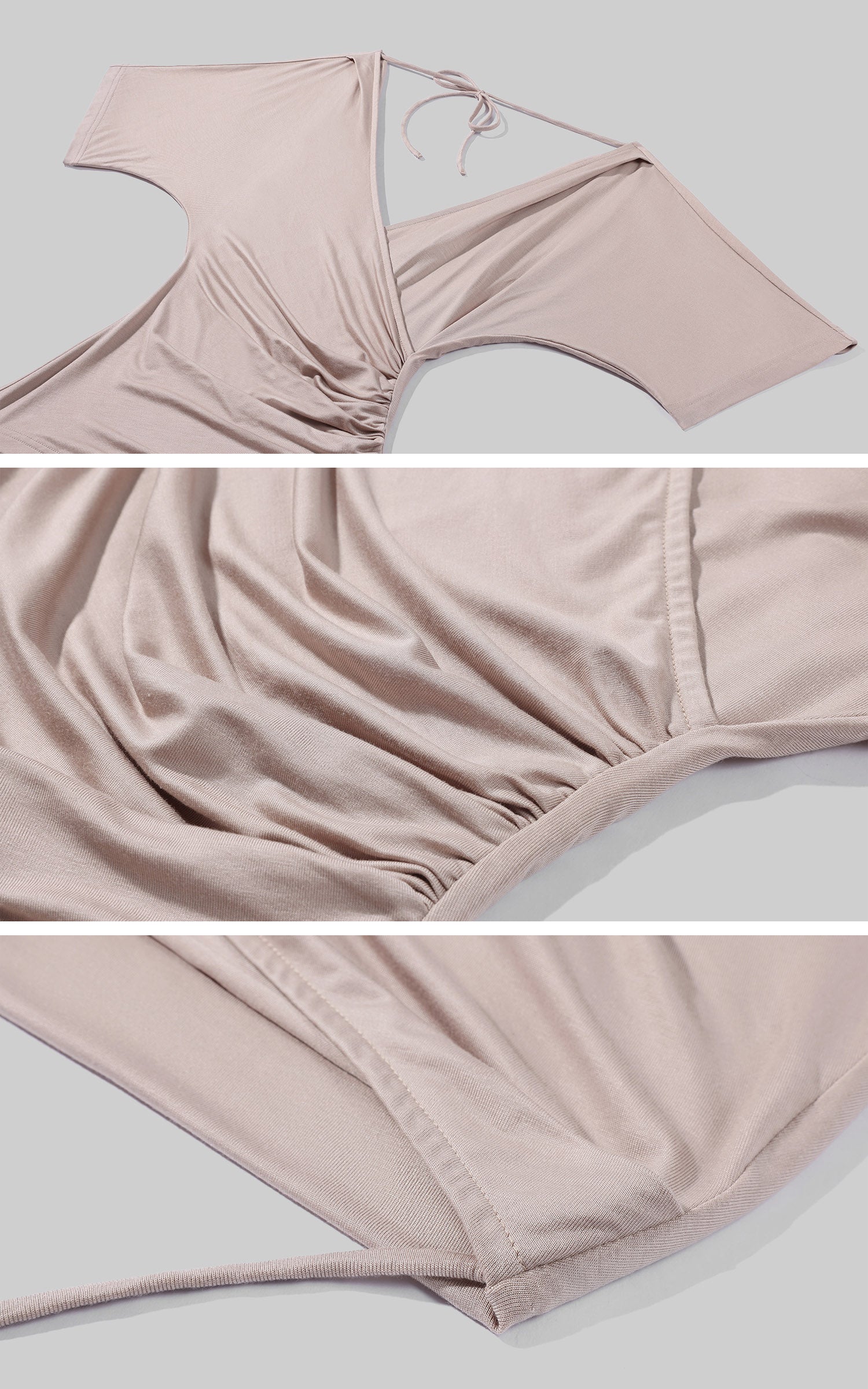 Hydrae Ensemble trois pièces nude avec dentelle et fronces pour détente
