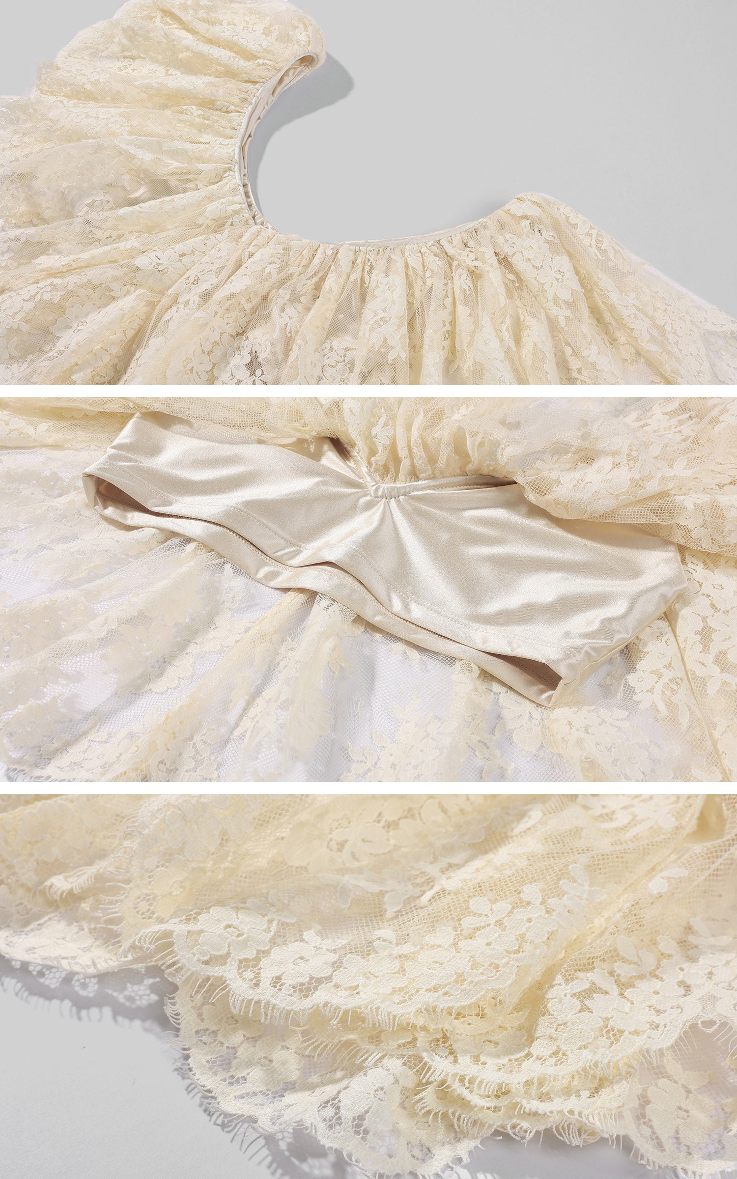 ROVENTE Haut court en dentelle crème drapé &amp; Ensemble jupe longue en soie
