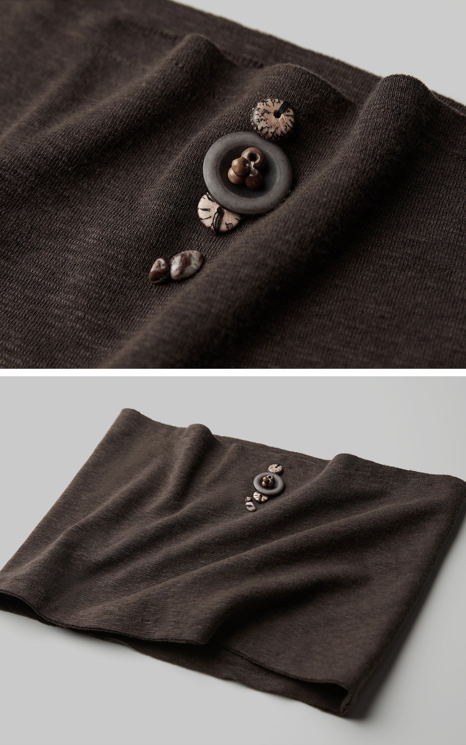 DOINDULGE Draped Knit Maxi Dress with Cowl Neck and Natural Button Detail