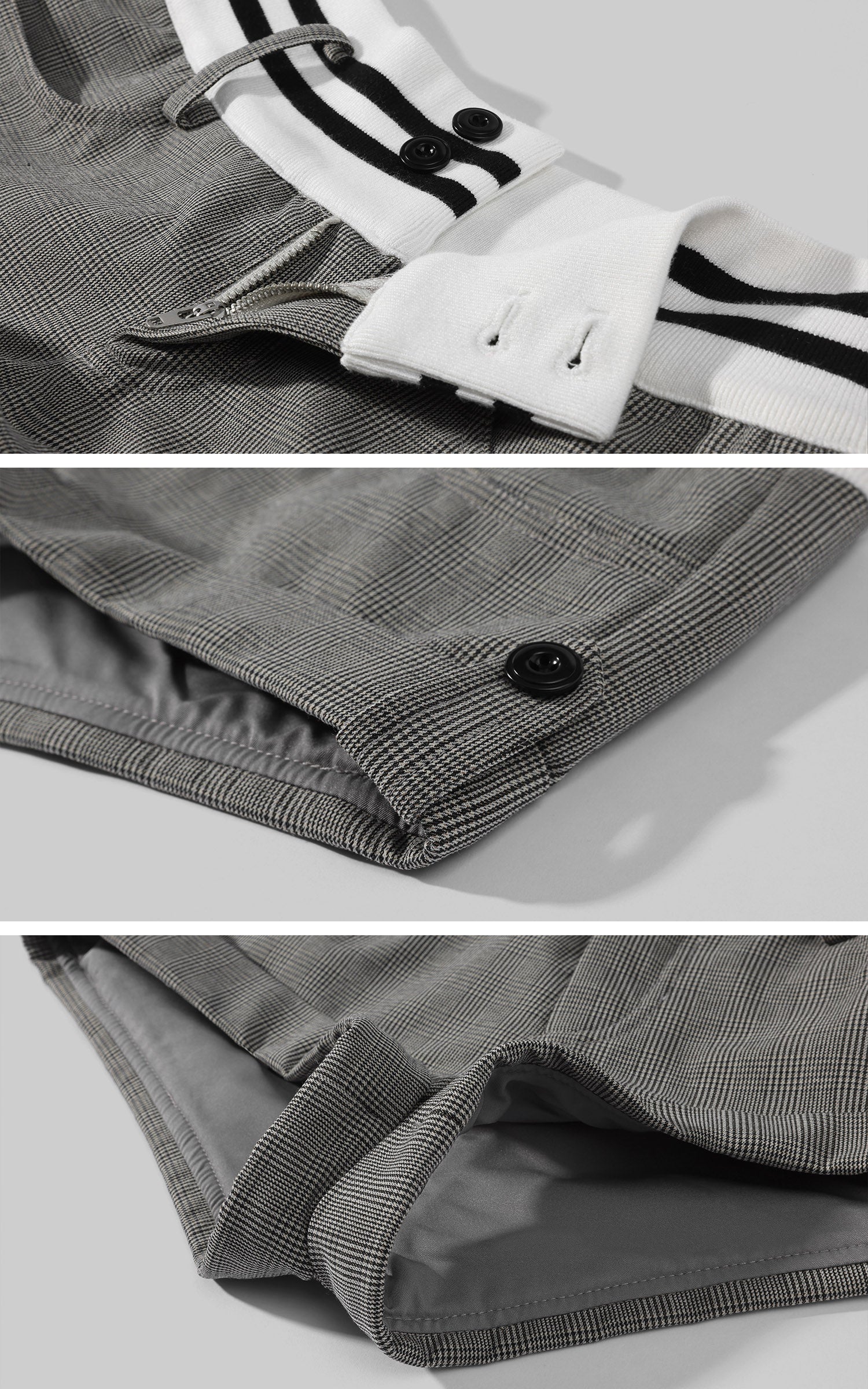 WARDEN EDGE Tailored Plaid Mini Shorts with Contrast Knit Waistband and Utility Detail