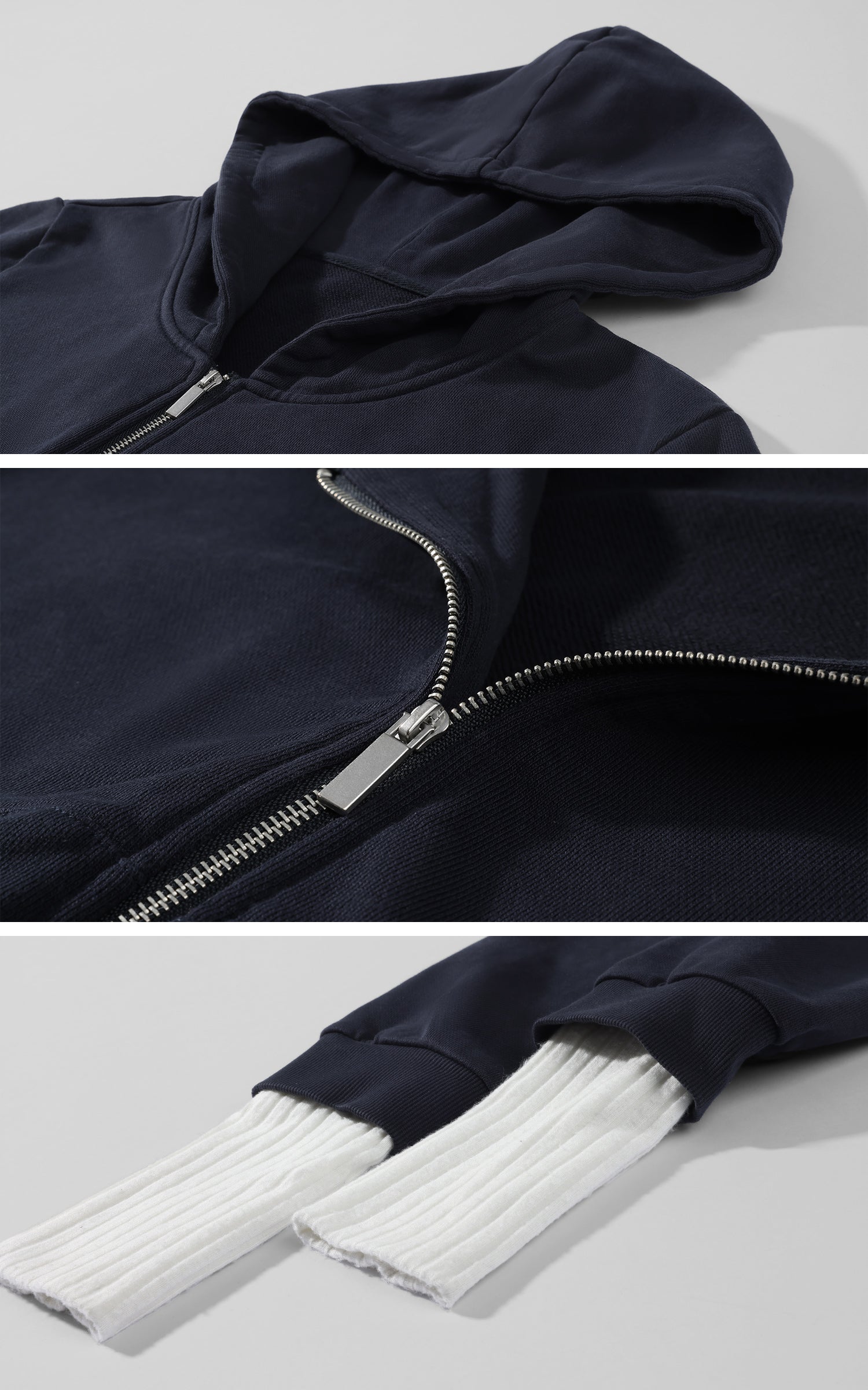 Rase le sol Sweat à capuche zippé à manches superposées Amor Fati