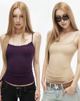 IAMXIAA Soft Stretch Lace Detail Fitted Cami Top