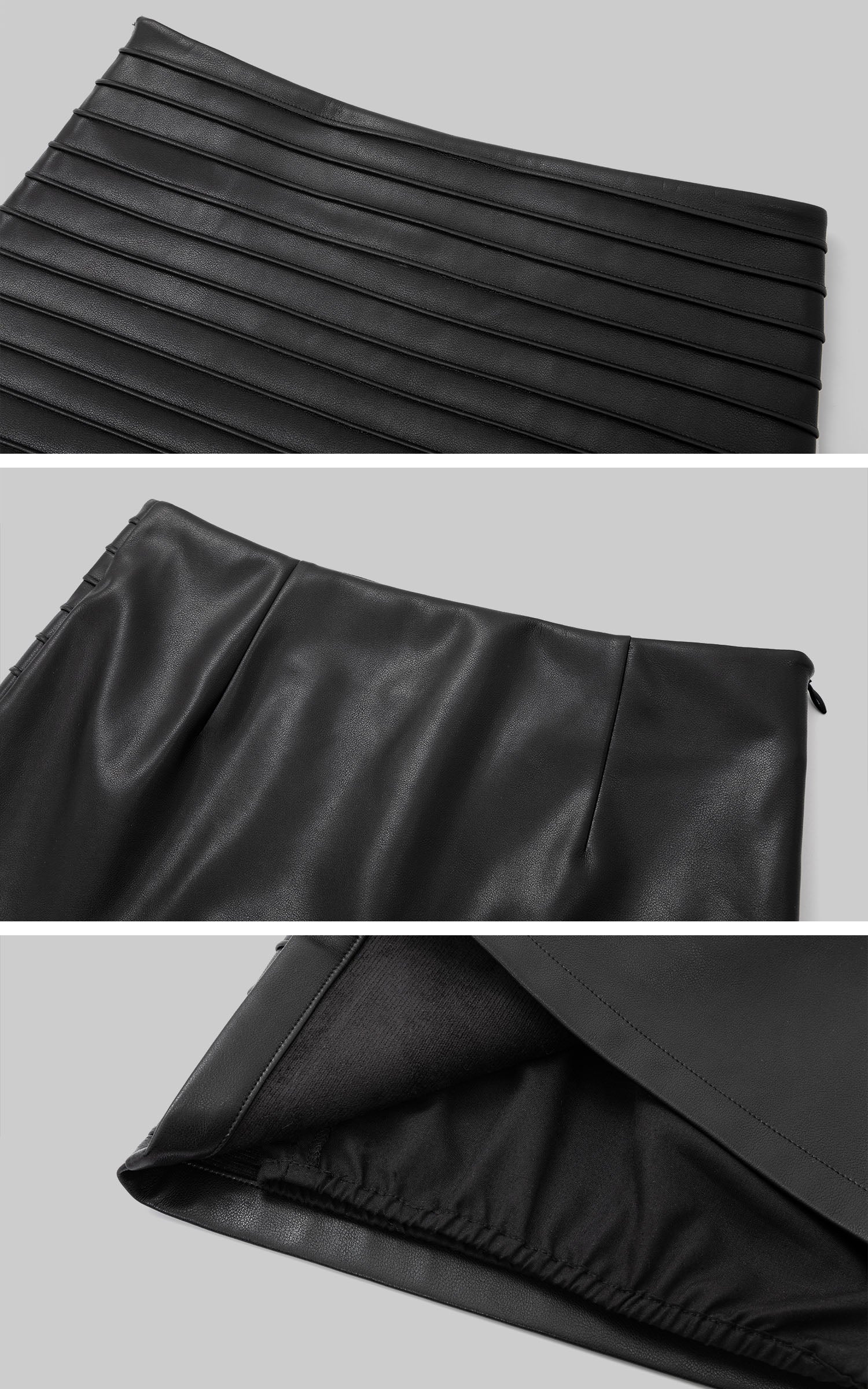 IAMXIAA High-Waisted Ruched Faux Leather Mini Skirt