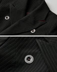DOINDULGE Double Breasted Long Coat with Pinstripe and Contrast Lining
