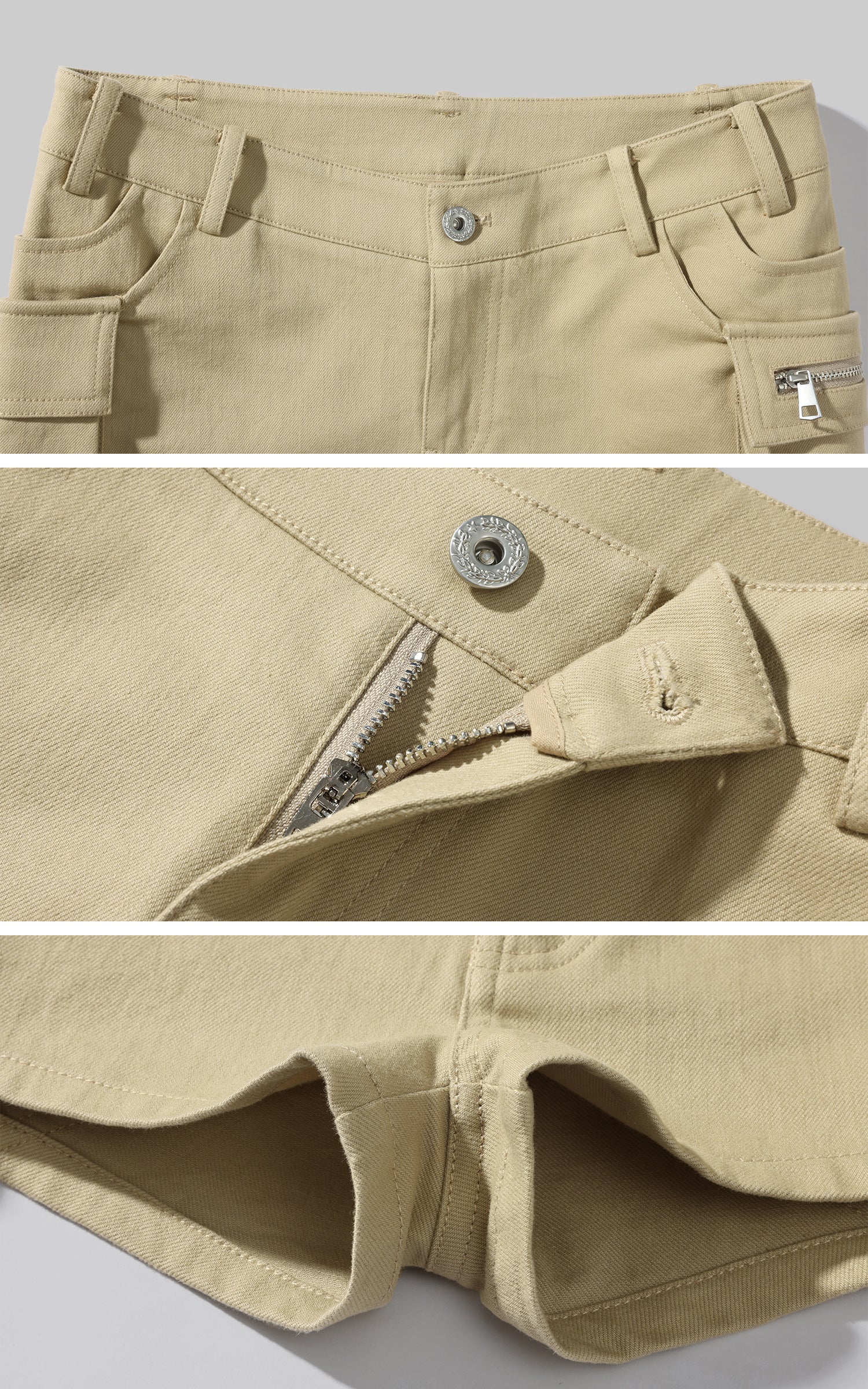 WARDEN EDGE Utility Low-Rise Shorts with Side Pockets in Sand Beige - PINKPARKS
