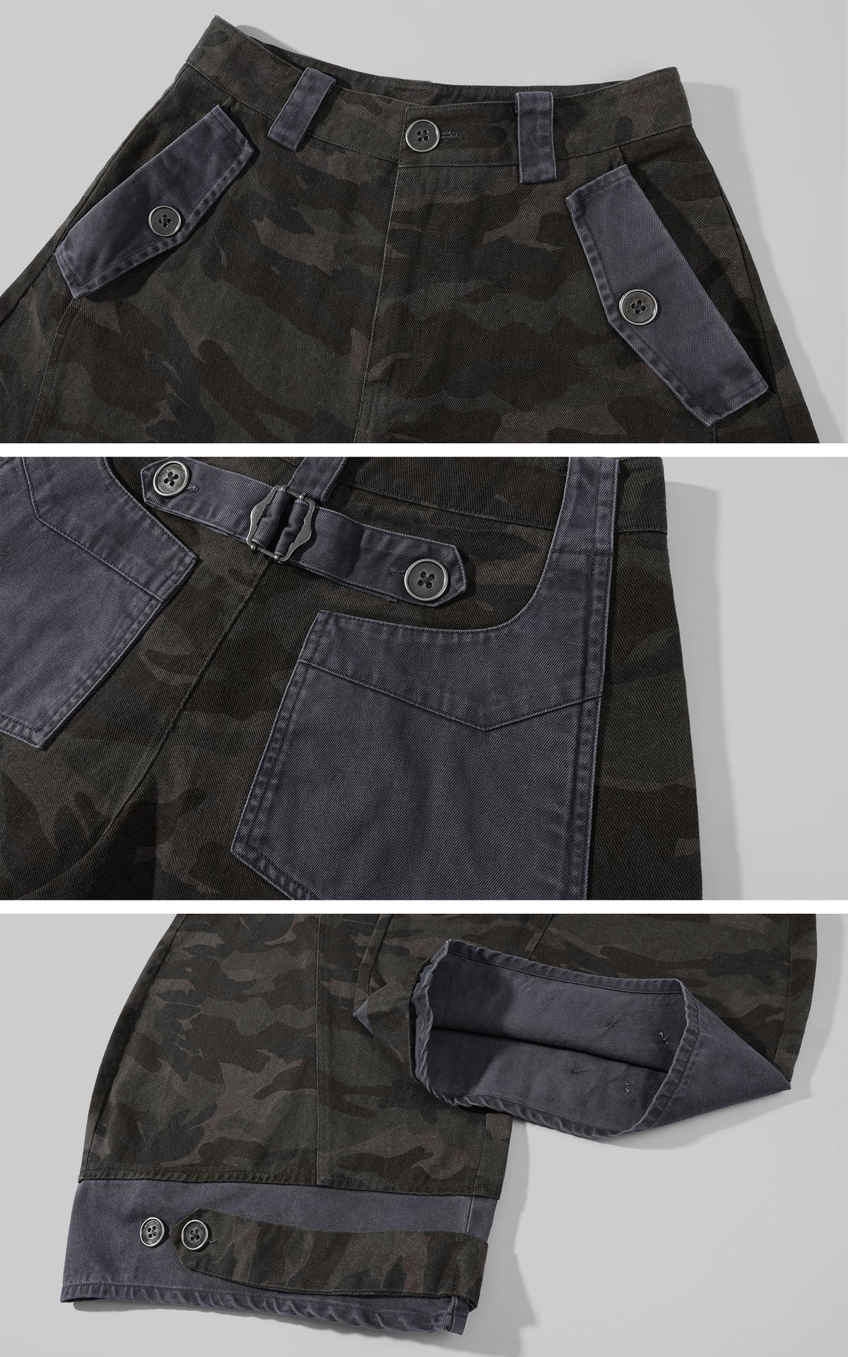 Rase le sol Washed Camo Barrel-Leg Cargo Pants