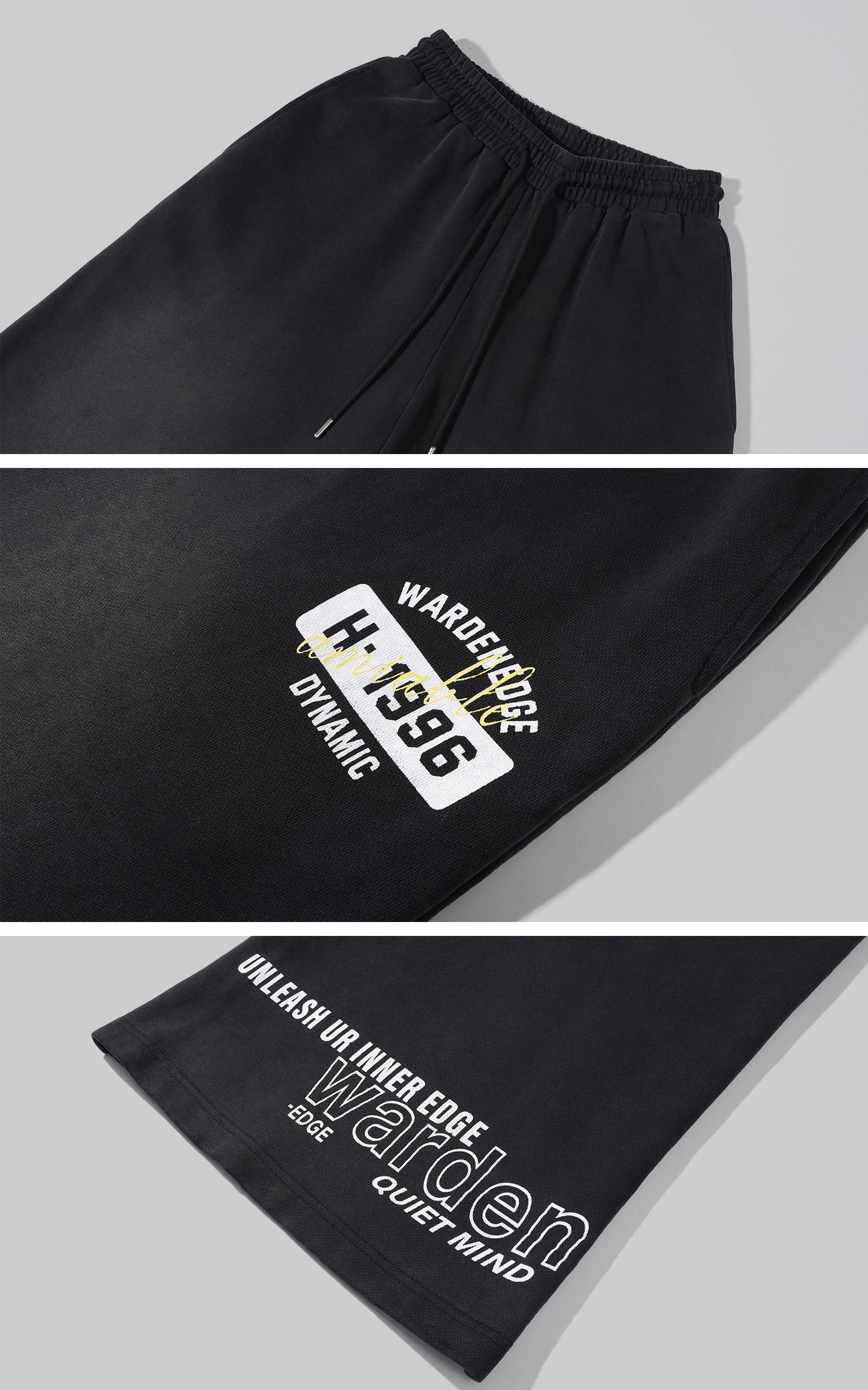 WARDEN EDGE Washed Wide Leg Sweatpants Low Rise Drawstring Oversized Pants