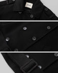 IAMXIAA Black Double-Breasted Belted Military Peacoat