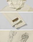 Rase le sol Fitted Long Sleeve Hooded Tee with Sketch Wing Motif