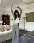 WARDEN EDGE Minimal Lounge Three Piece Set with Zip-Up Hoodie, Striped Cropped Camisole and Wide Leg Sweatpants