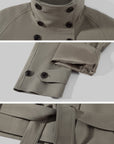ROVENTE Double-Breasted High Stand Collar Belted Short Trench Jacket