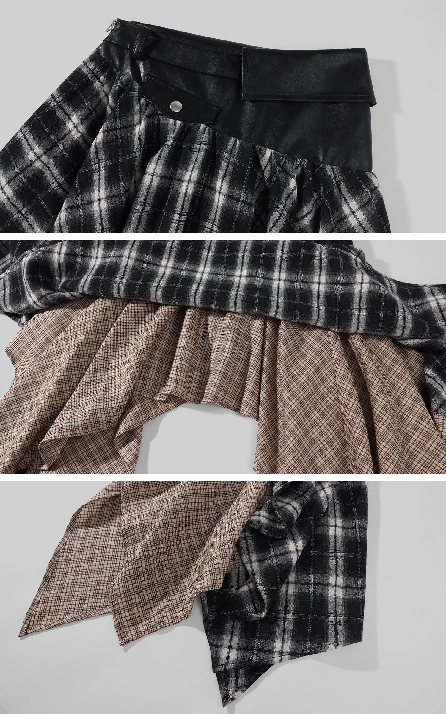 WARDEN EDGE Layered Plaid Deconstructed Midi Skirt