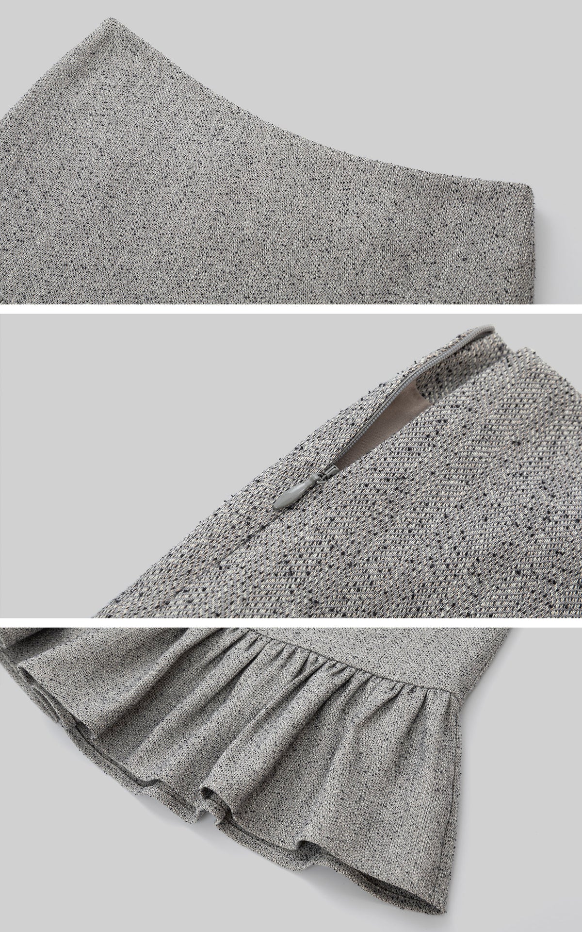 IAMXIAA Low-Rise Heather Grey Drop-Waist Ruffle Mini Skirt