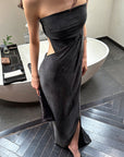 0122stepll Strapless Draped Cut-Out Maxi Dress