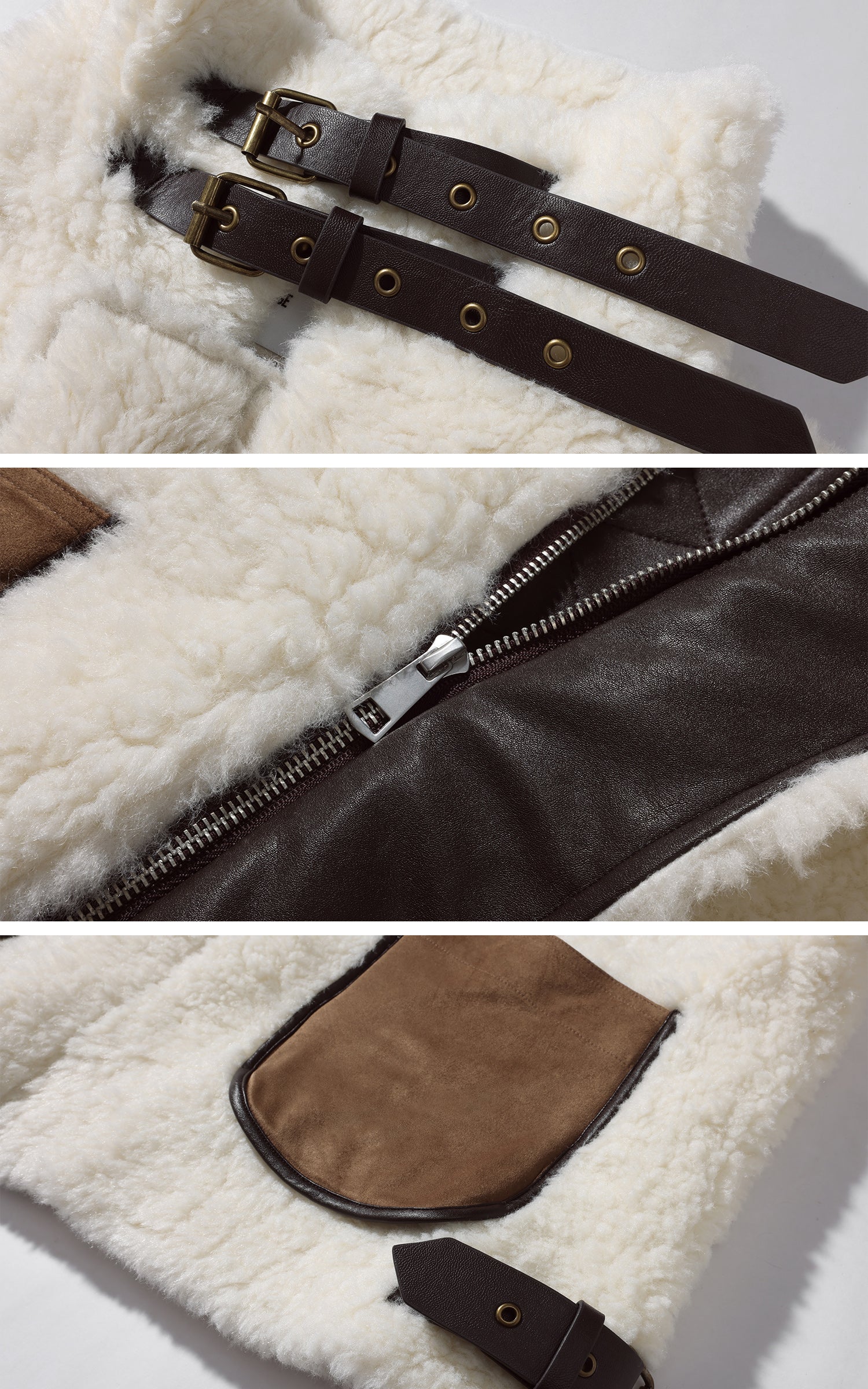 WARDEN EDGE 페이크 시어링 가죽 트리밍 재킷