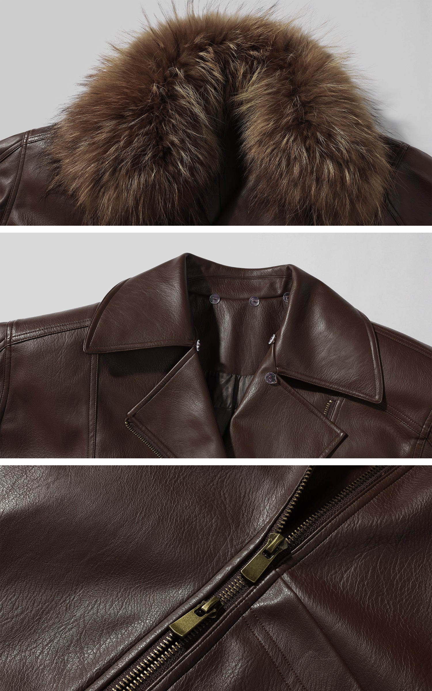 ROVENTE Detachable Fur Collar Leather Jacket