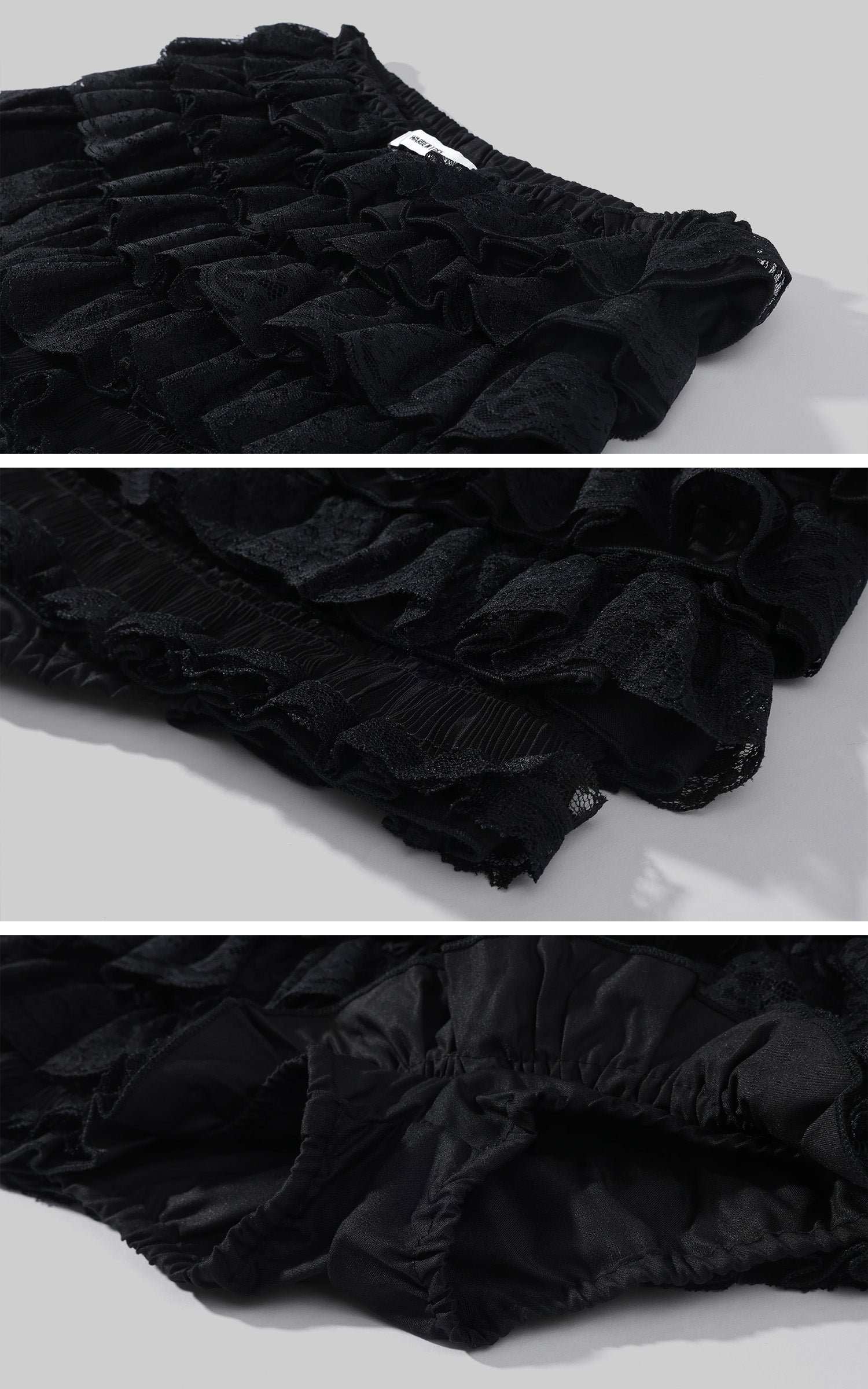 WARDEN EDGE Tiered Lace Ruffle Layered Mini Skirt