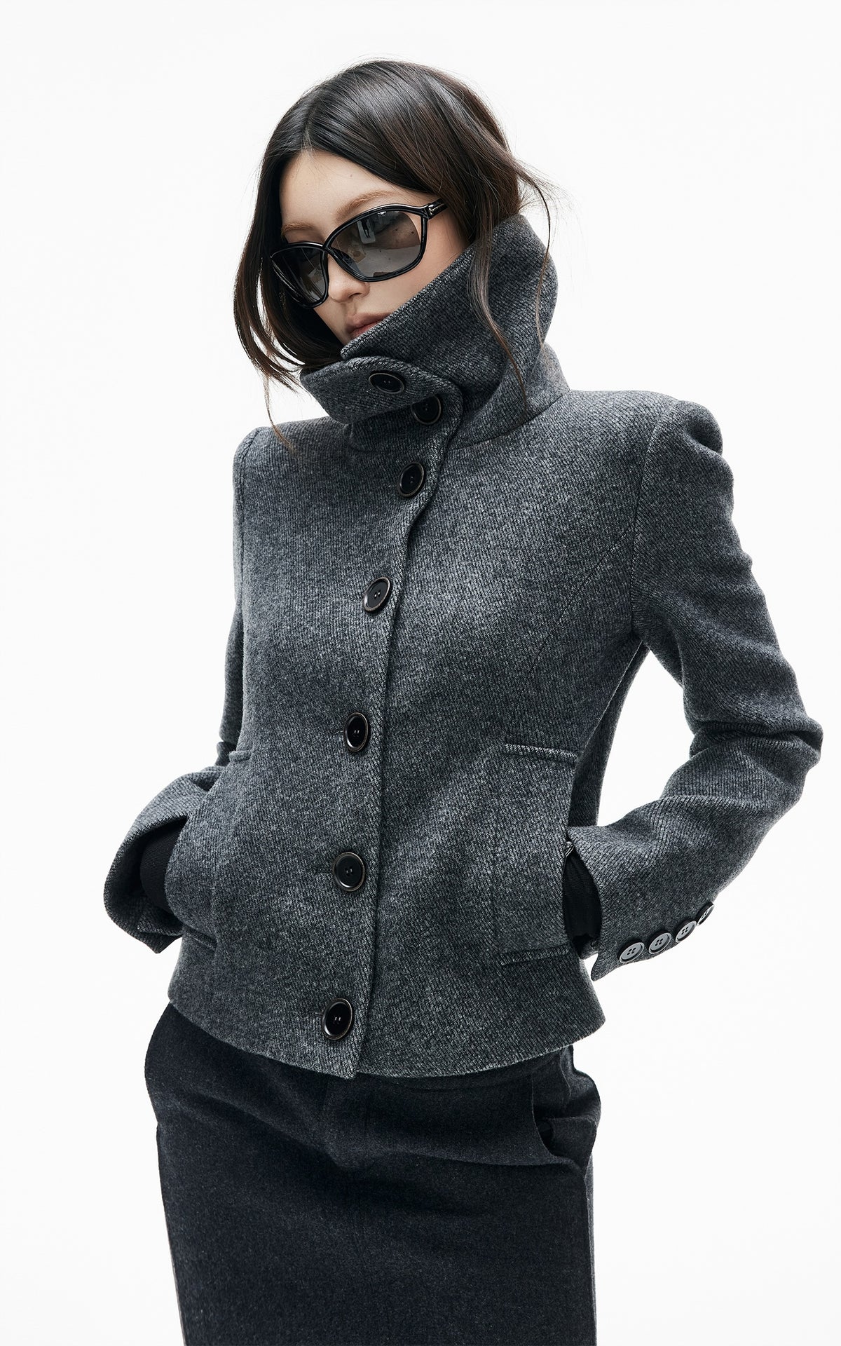 IAMXIAA Sculpted Funnel-Neck Fitted Jacket with Structured Shoulders