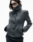 IAMXIAA Sculpted Funnel-Neck Fitted Jacket with Structured Shoulders