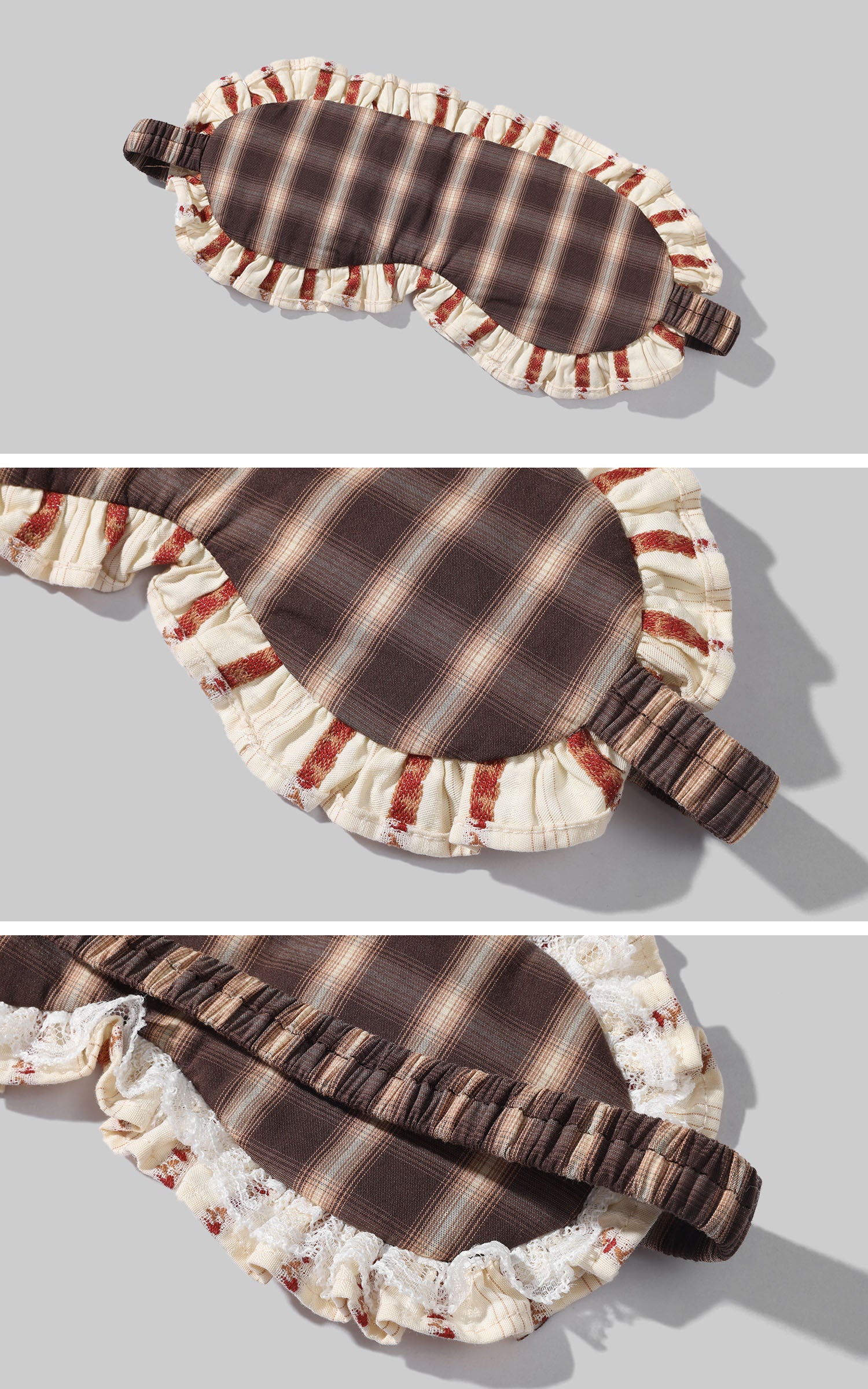 Rase le sol Plaid Lace Trim Pajama Set with Eye Mask