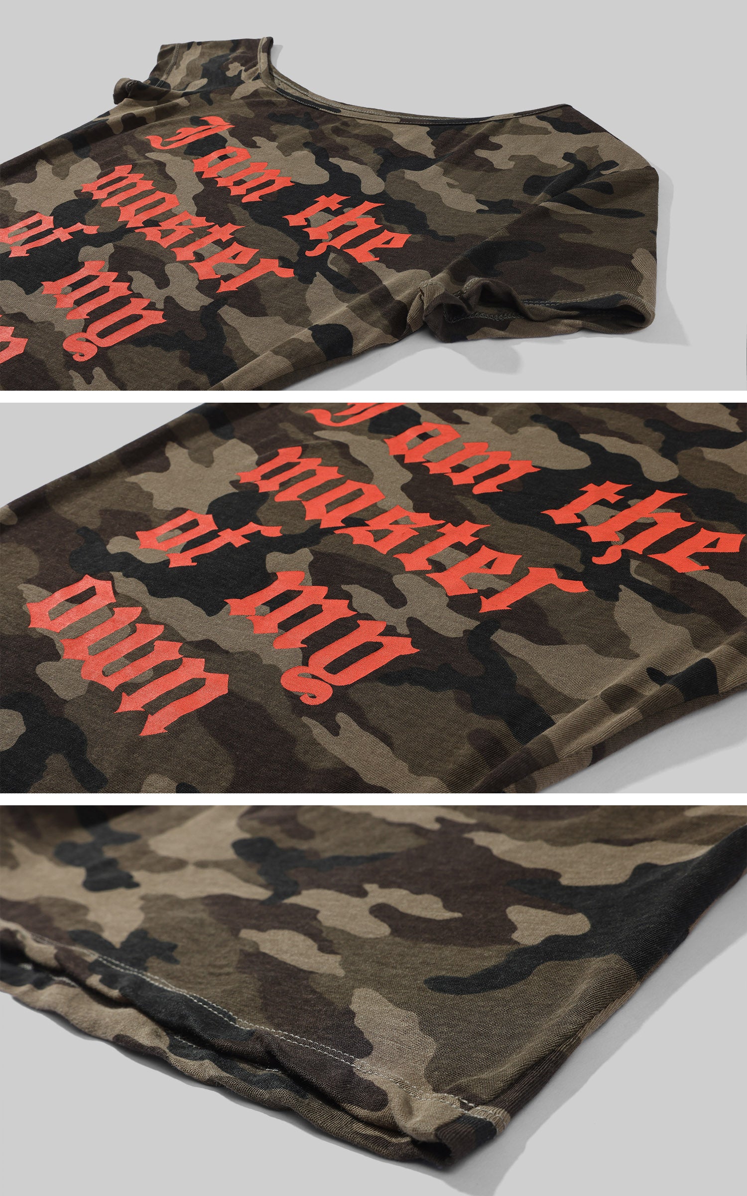 Rase le sol Camo One-Shoulder Graphic Fitted T-Shirt