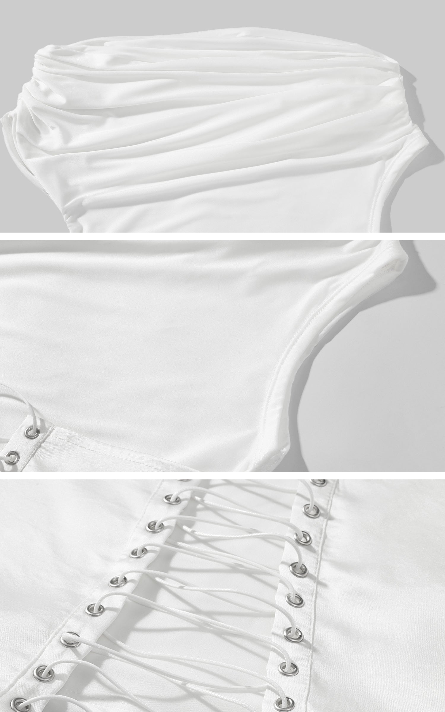 ROVENTE Off-Shoulder Corset Mesh Top in White - PINKPARKS