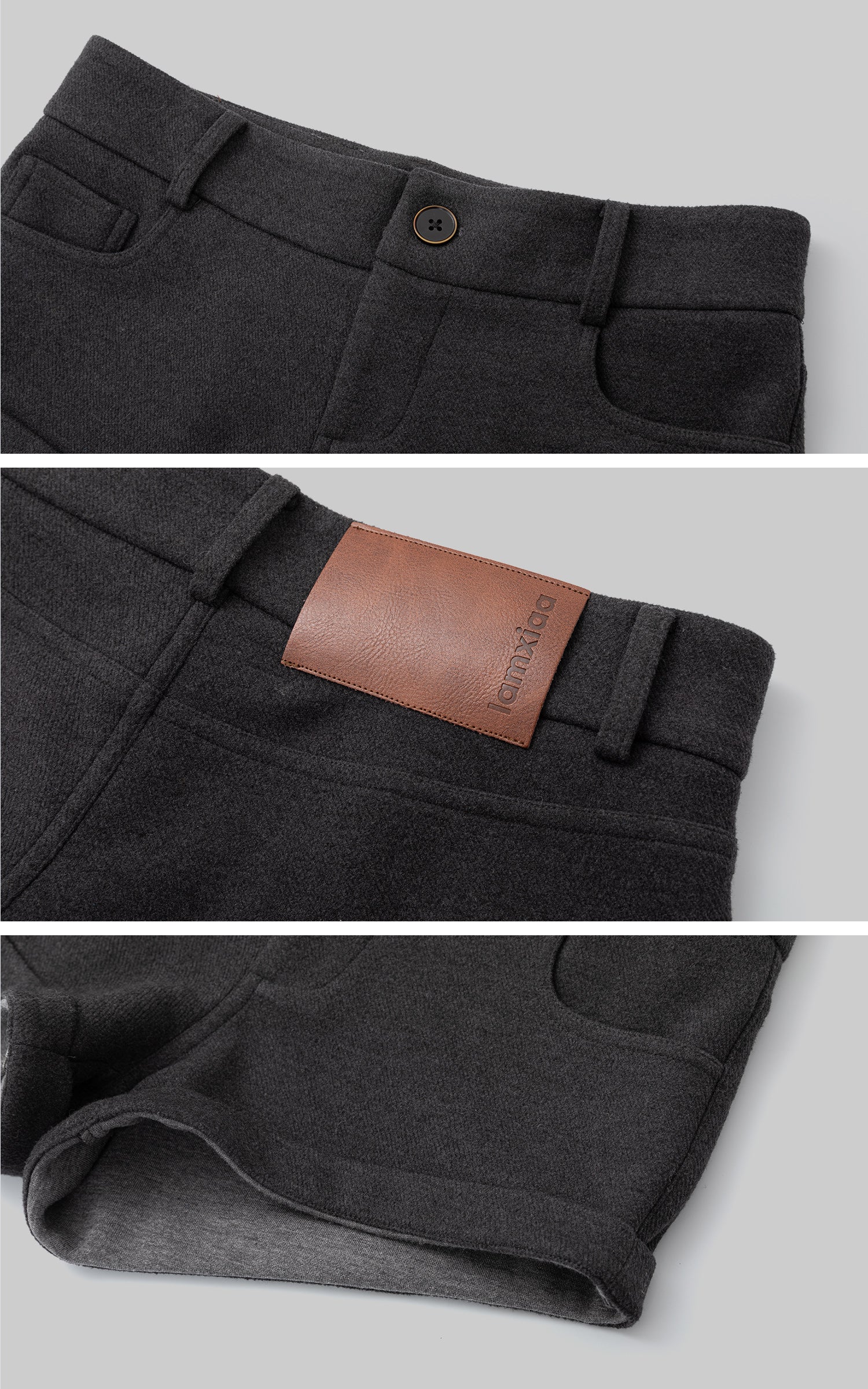 IAMXIAA 턴업 헴 울 혼방 맞춤 미니 쇼츠