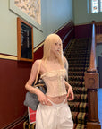 Rase le sol Sheer Mesh Corset Top with Ruffle Lace Trim - PINKPARKS