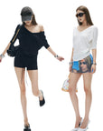 IAMXIAA Off-Shoulder Layered Effect Tee Short Sleeve Casual Loose Fit Top