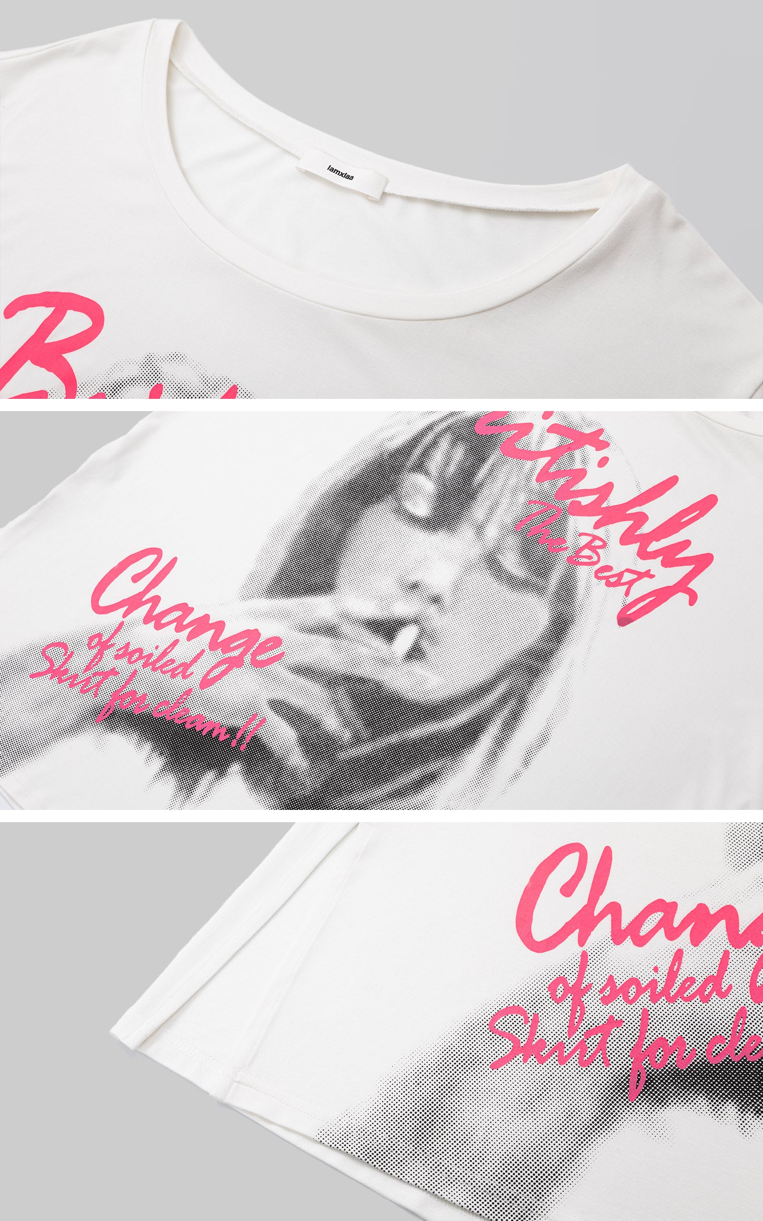 IAMXIAA T-shirt oversize blanc à épaules dénudées avec imprimé graphique