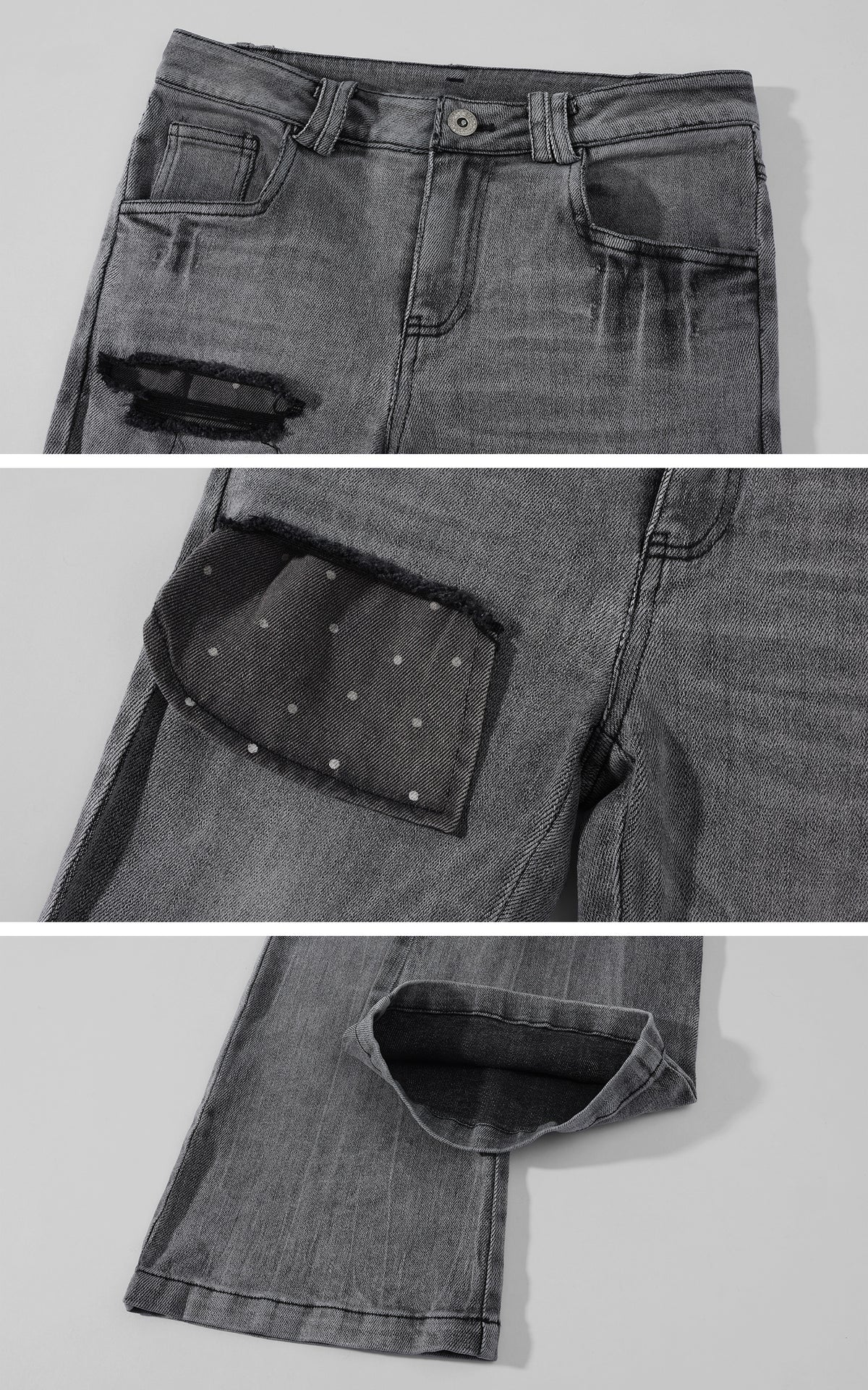 Rase le sol Distressed Patch Flared Denim Pants