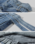 WARDEN EDGE Double-Belt Pleated Denim Mini Skirt