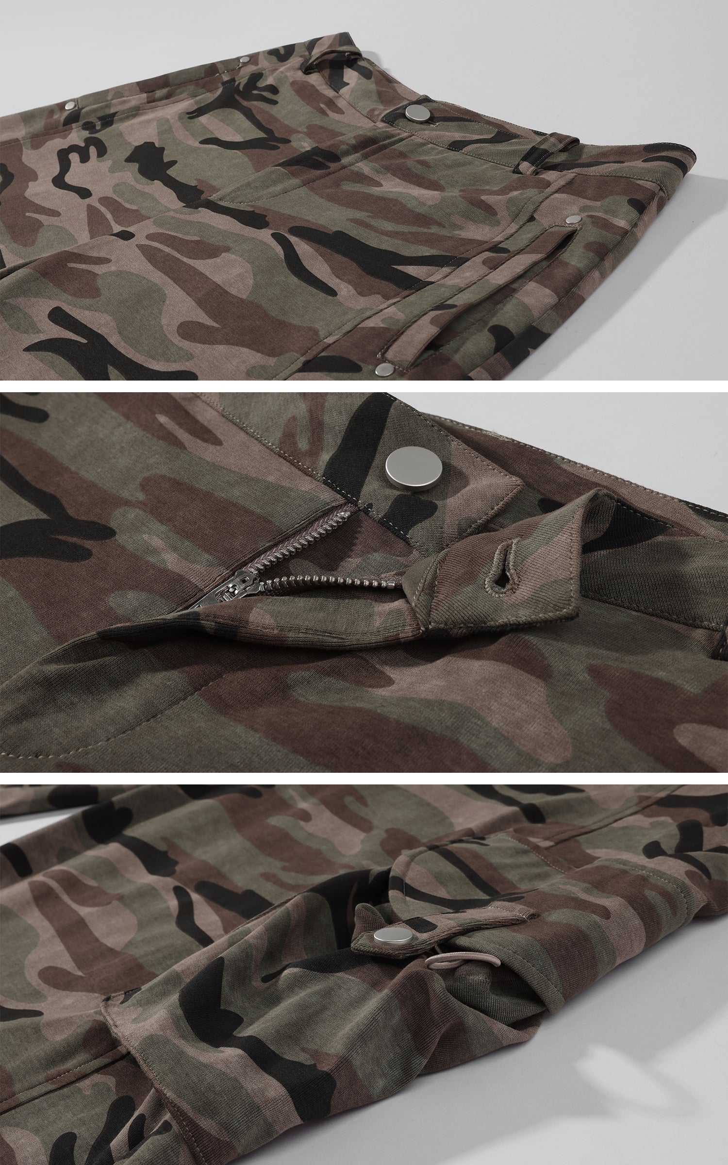 Rase le sol Gathered Cargo Pocket Camouflage Wide-Leg Pants