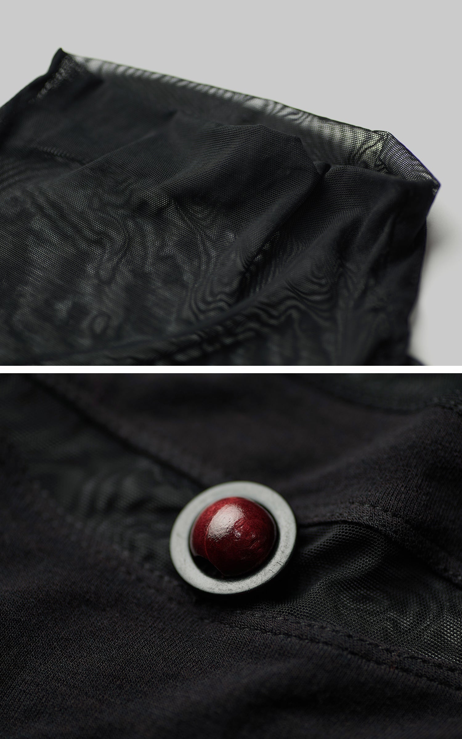 DOINDULGE Gothic Mesh Paneled Sleeveless Top with Red Orb Detail