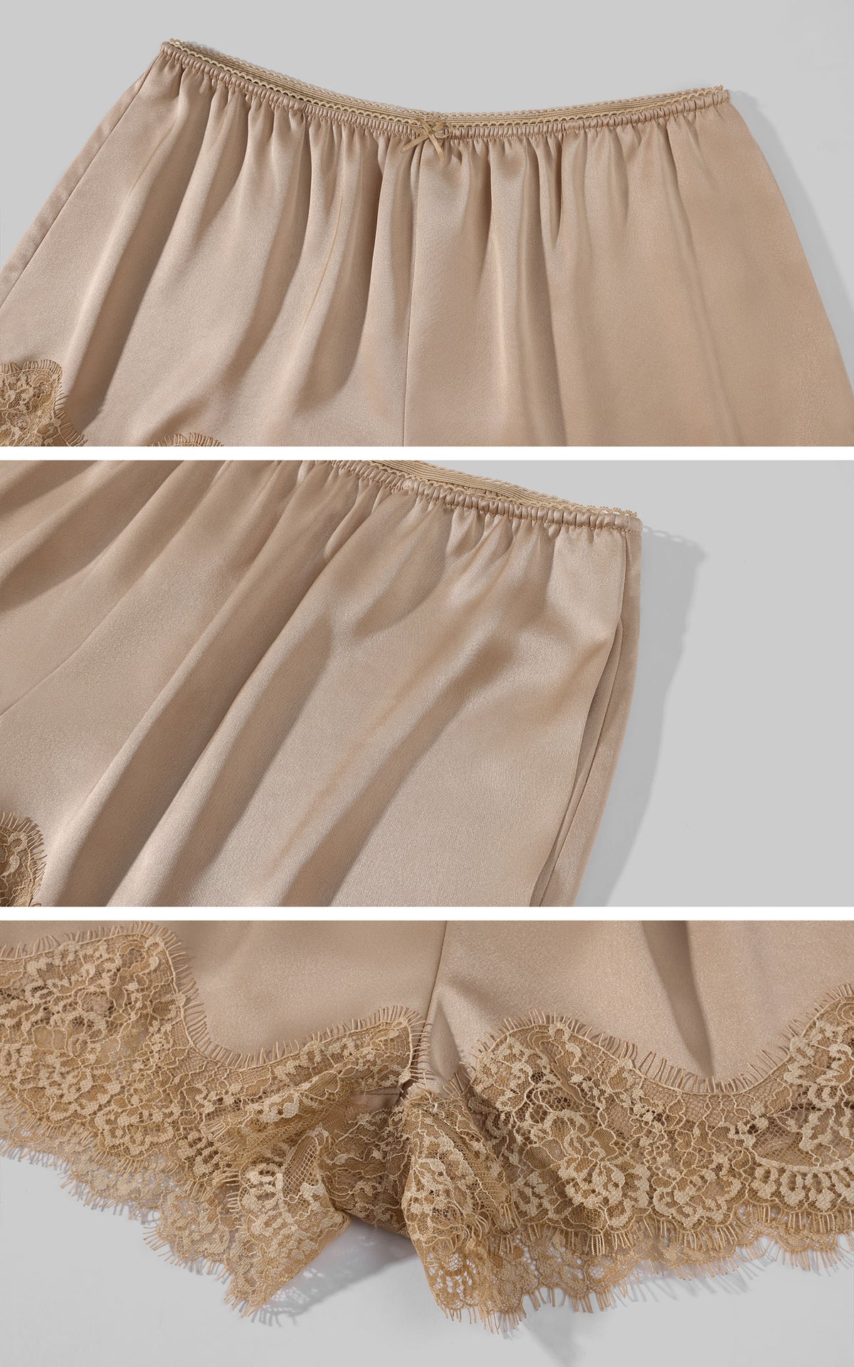 ROVENTE Scalloped Floral Lace Satin-Look Shorts with Bow Detail