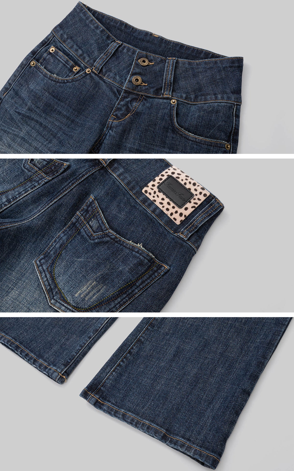 IAMXIAA Low-Rise Vintage Washed Wide-Leg Flared Jeans