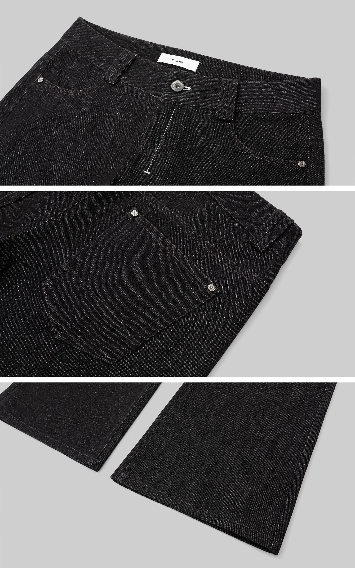 IAMXIAA Low-Rise Dark Wash Flared Denim Jeans with Clean Seam Wide Leg Fit