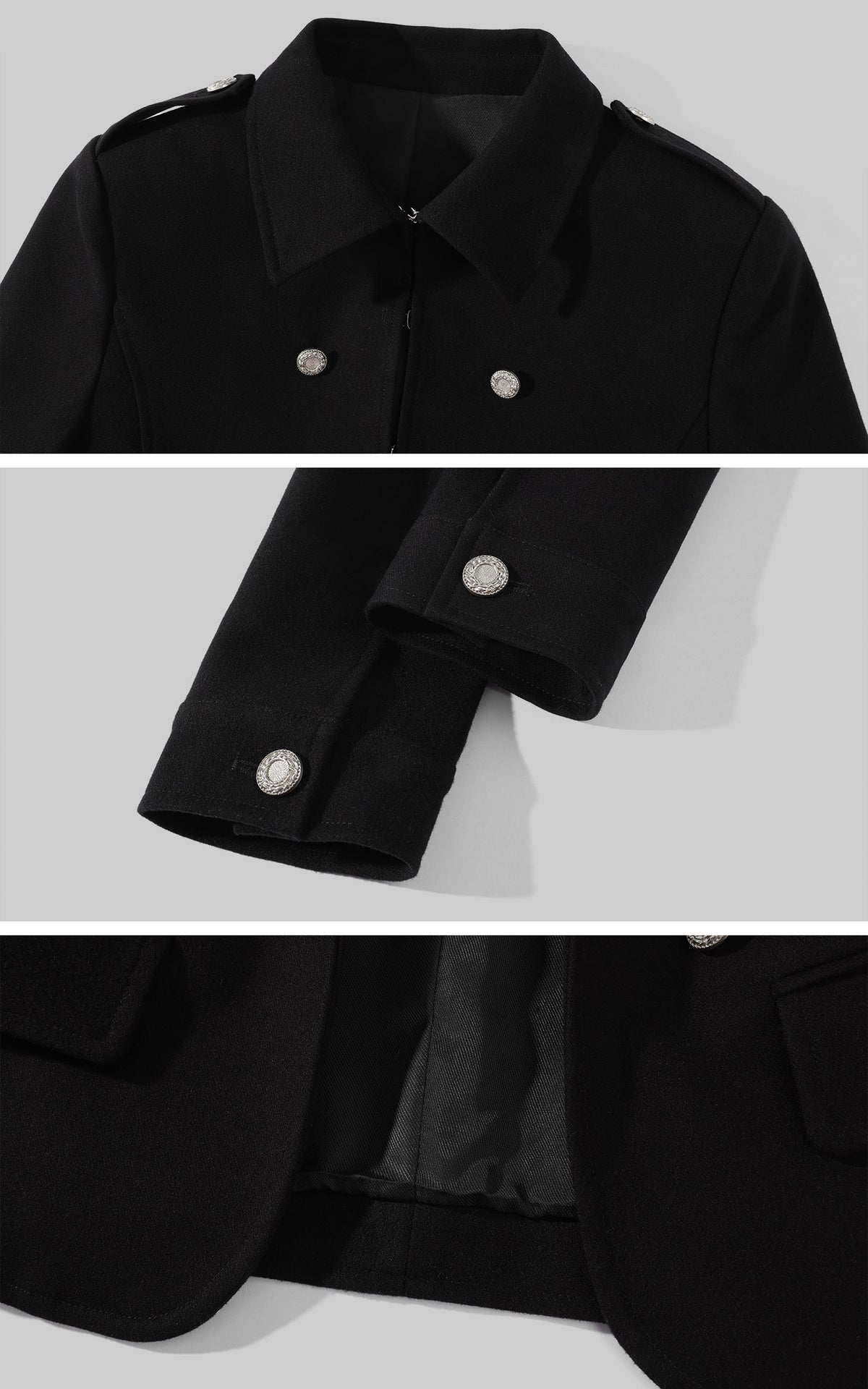 Hydrae Sculpted Waist Military Button Structured Blazer Jacket