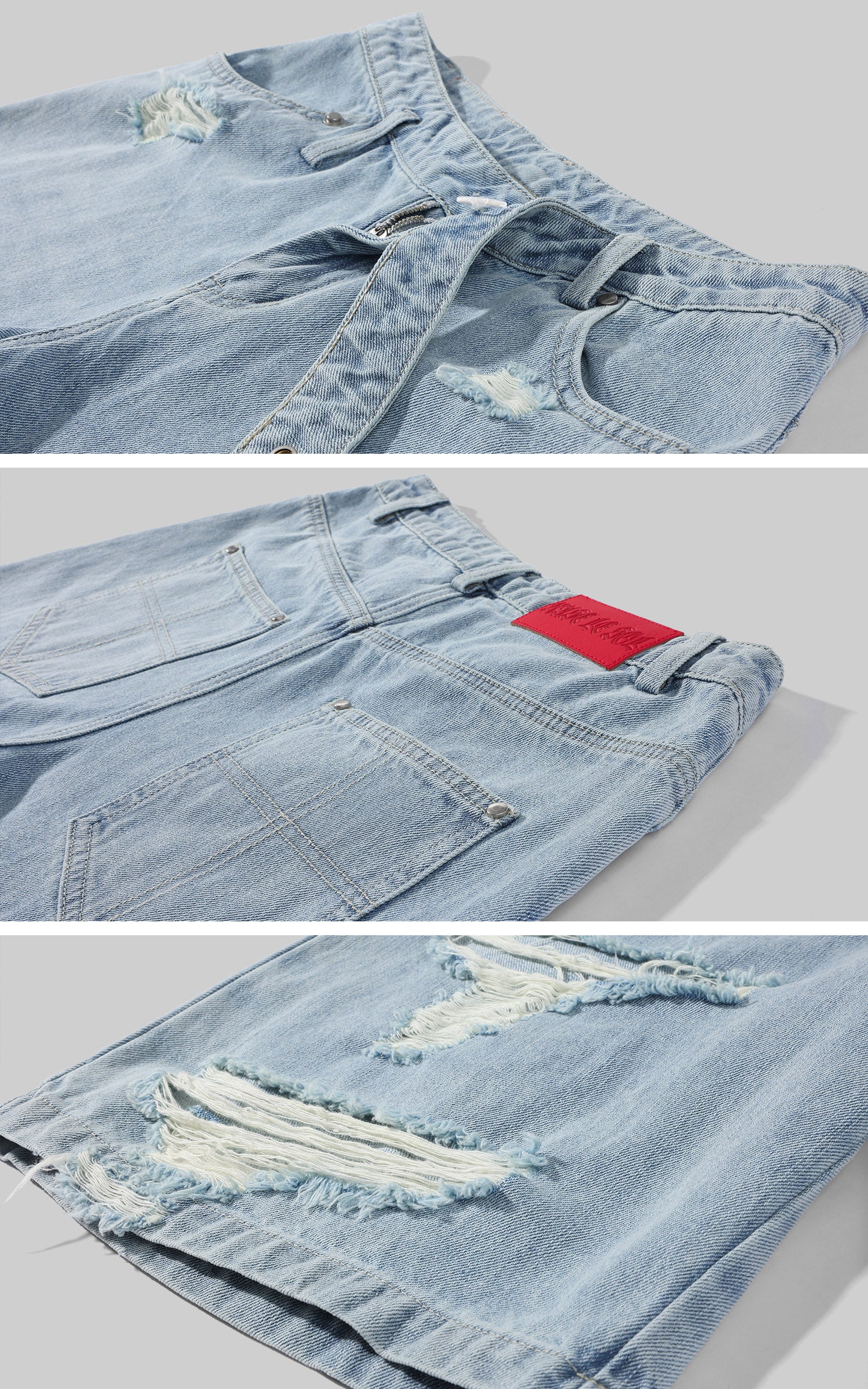 Rase le sol Low-Rise Asymmetric Waist Distressed Denim Pants