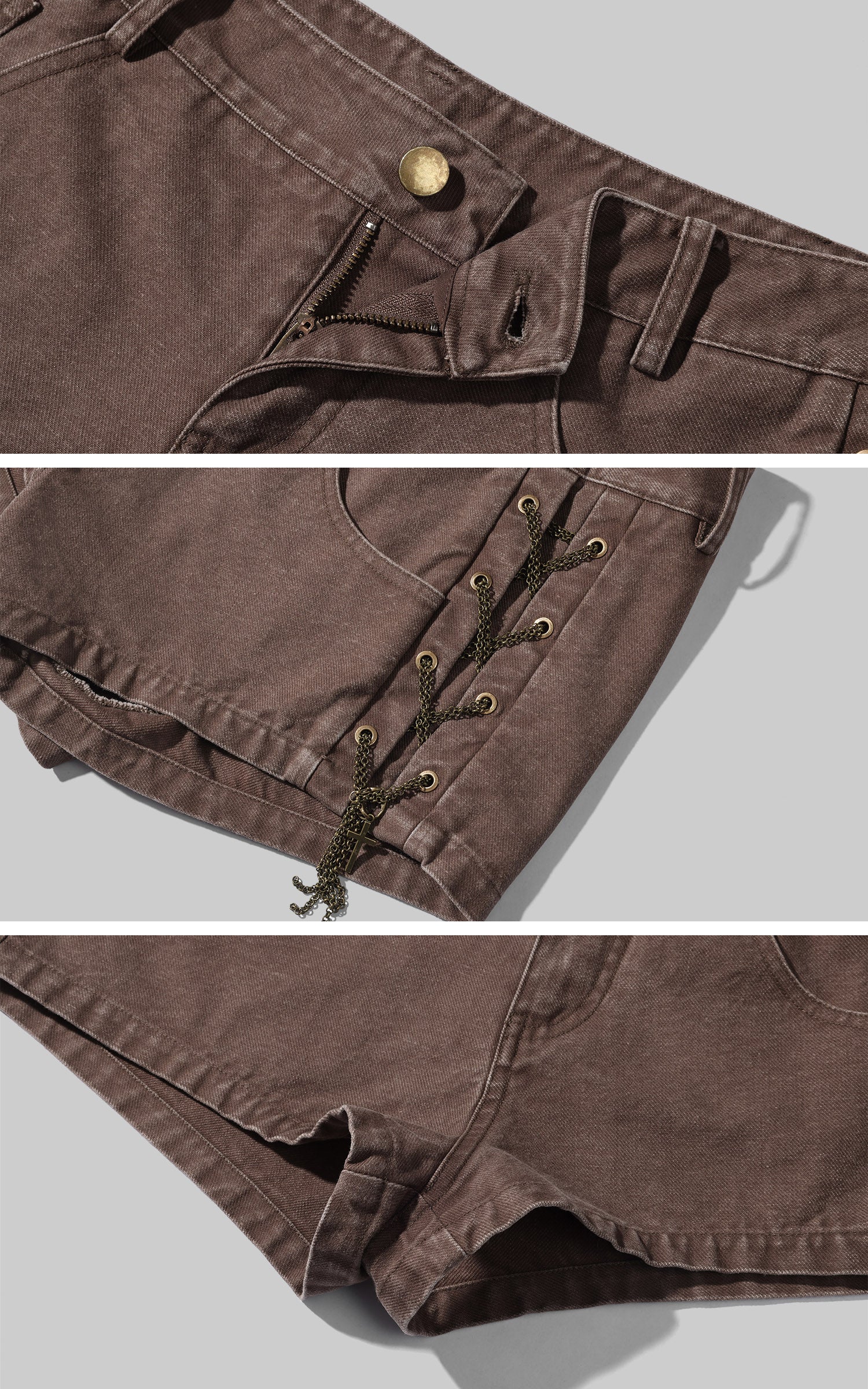 Rase le sol Distressed Chain Waist Utility Harness Layered Low-Rise Shorts Set