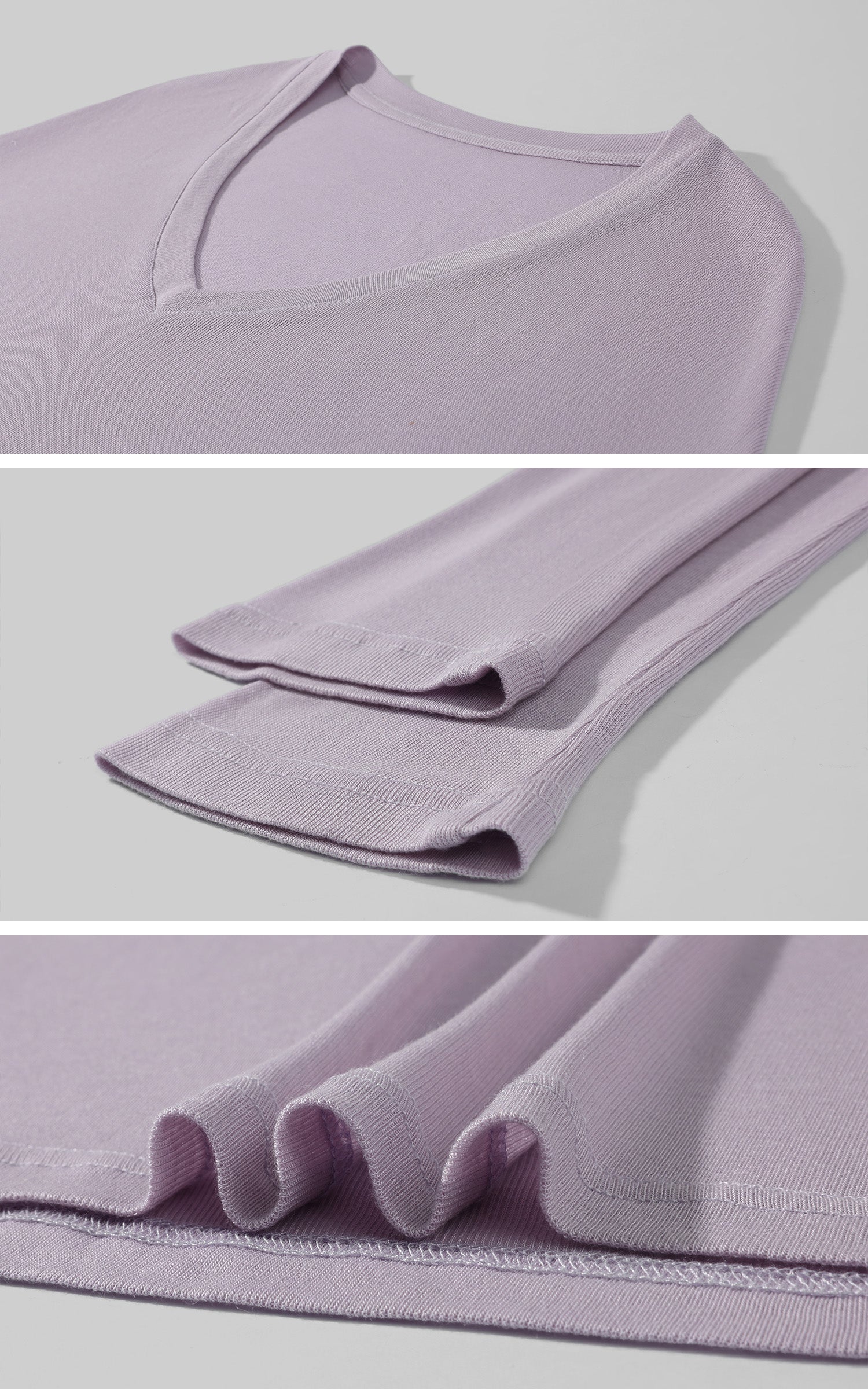 Hydrae Lilac Soft Knit V-Neck Draped Wool Long Sleeve Fitted Top