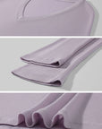 Hydrae Lilac Soft Knit V-Neck Draped Wool Long Sleeve Fitted Top