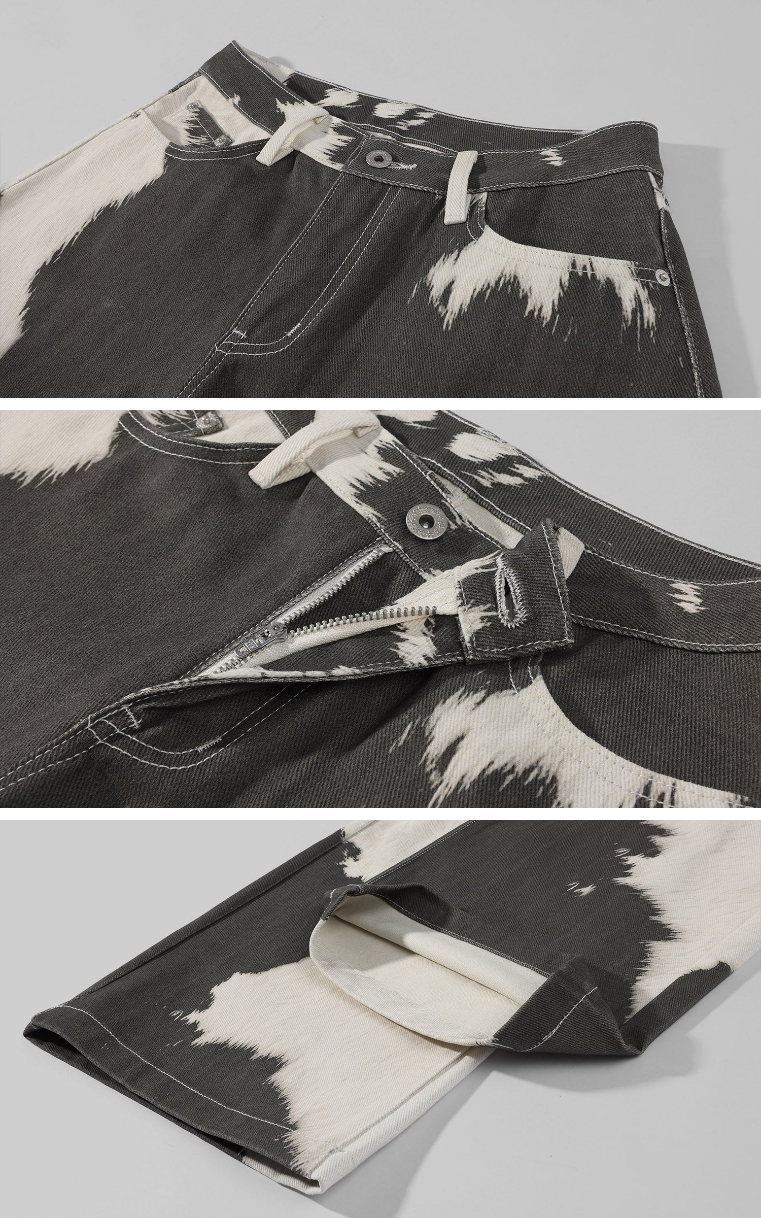 WARDEN EDGE Bleached Cowhide Wide-Leg Jeans