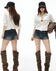 IAMXIAA Washed Low Rise Denim Shorts